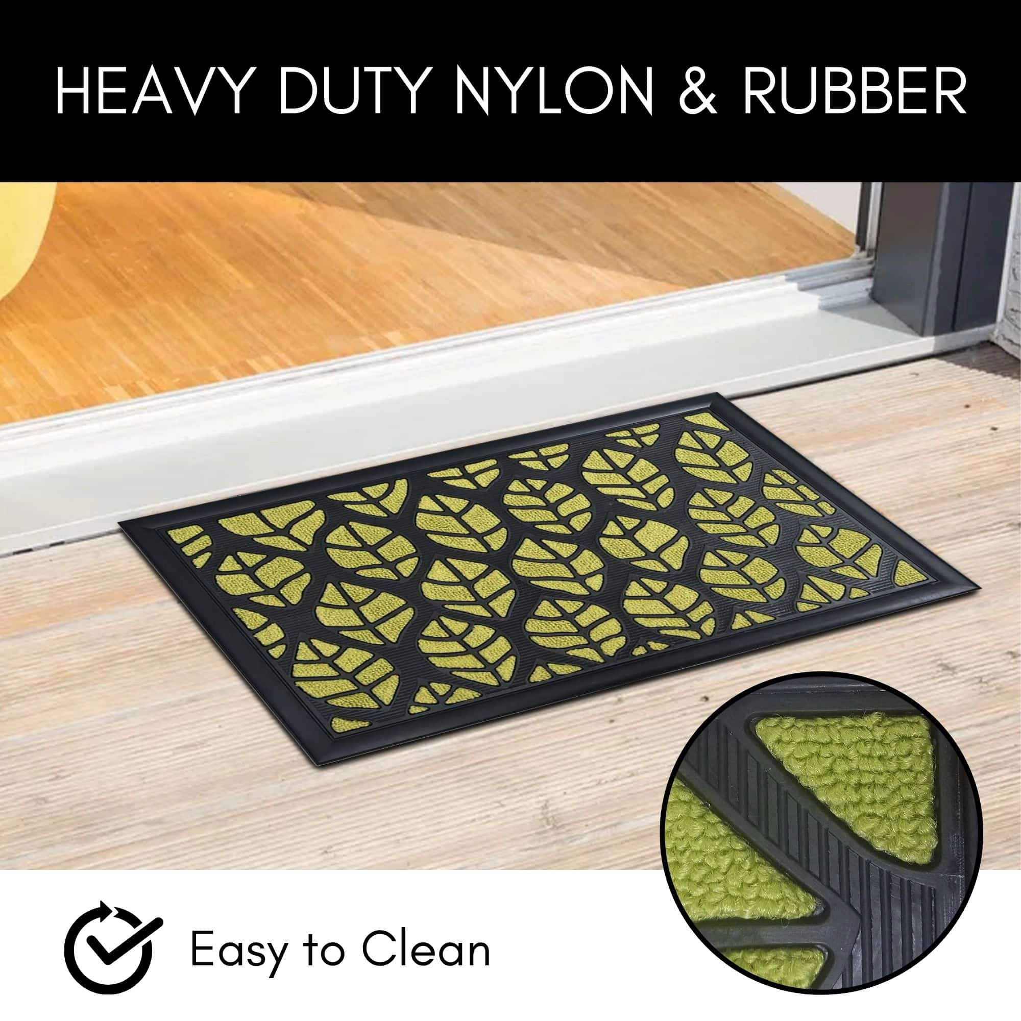 Evideco French Home Goods Green and Black Central Park Leaf Nylon Doormat 24 x 16 Inches