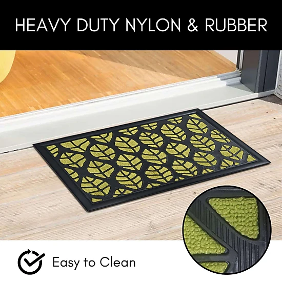 Evideco French Home Goods Green and Black Central Park Leaf Nylon Doormat 24 x 16 Inches