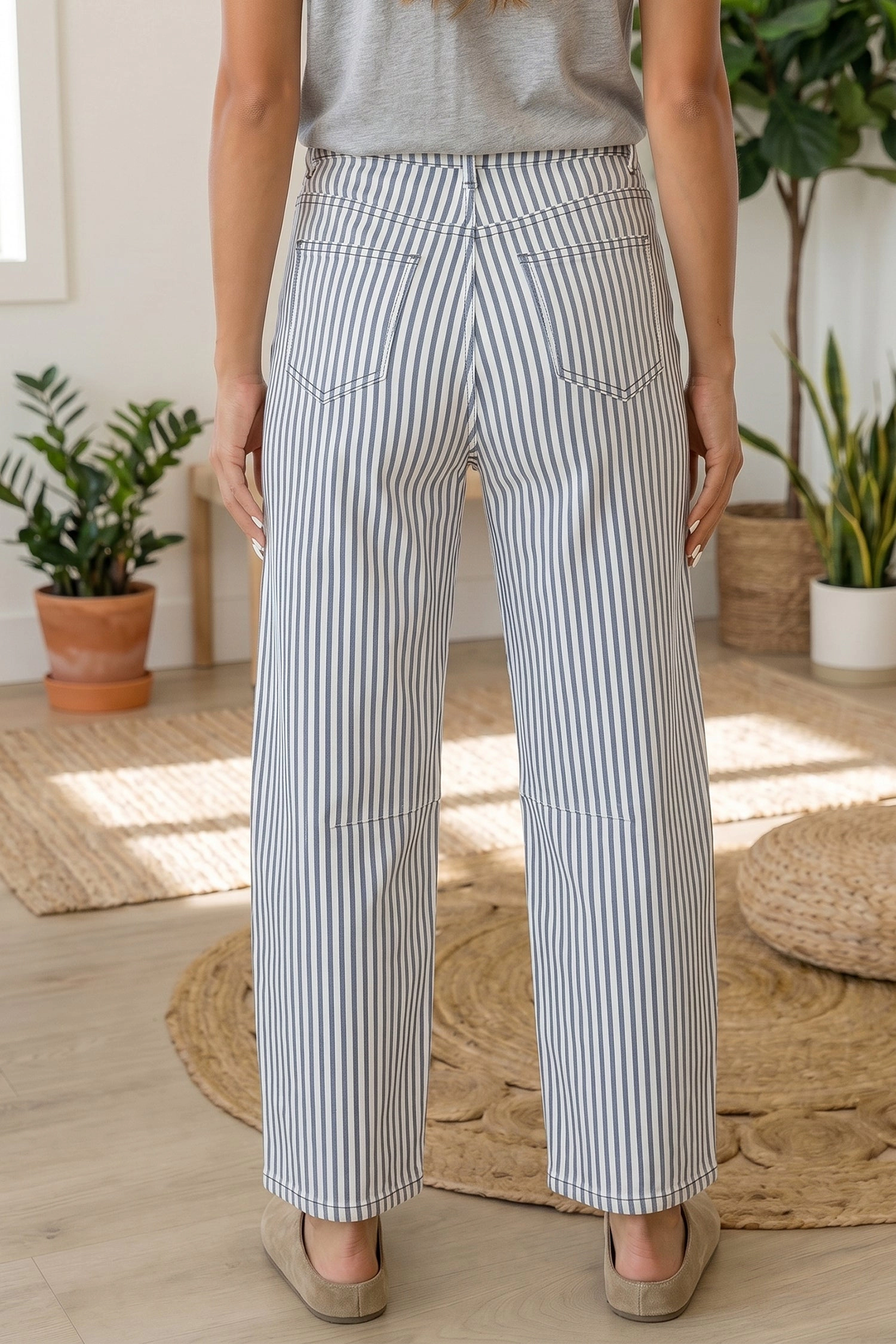 Threaded Pear Womens Icelynn Sky Blue Stripe Casual Barrel Jeans