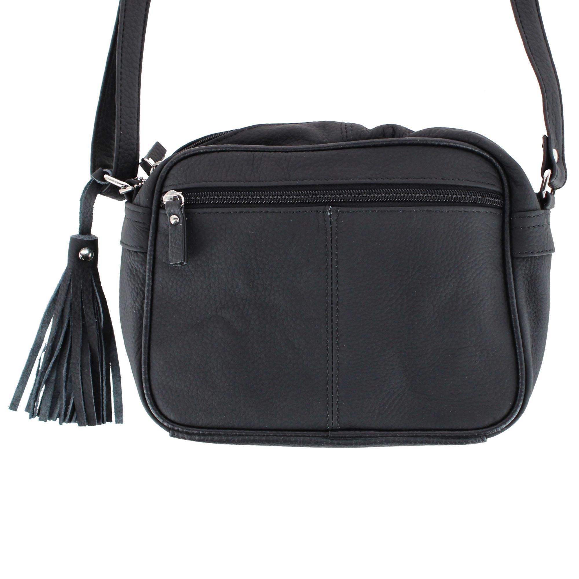 Cal-Wyn Women's Large Leather Crossbody with Zipper and Fringe Detail