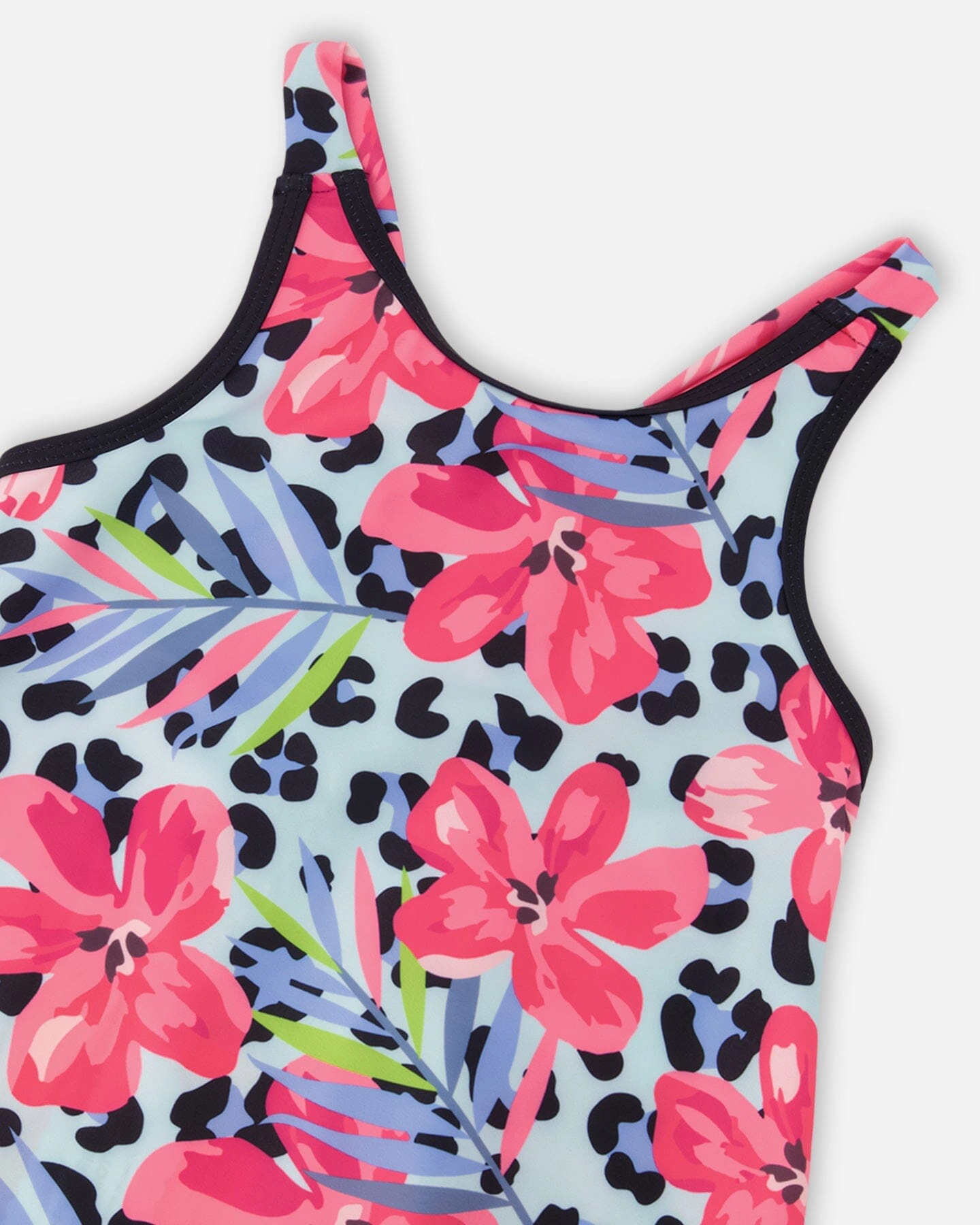 Deux par Deux Girls Swim Beach Dress Floral and Leopard Print