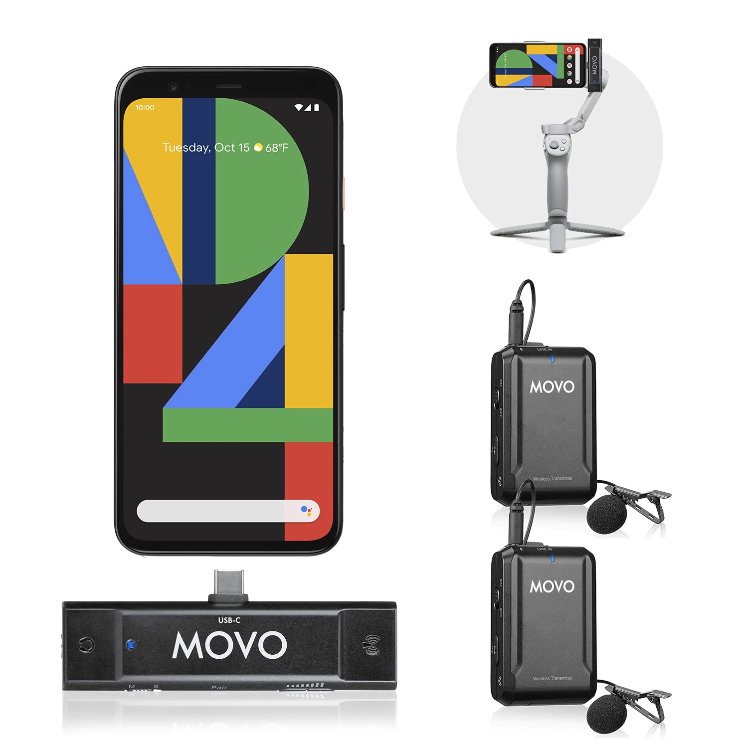 Movo Edge-UC-Duo Wireless Lavalier Microphone System, USB Type-C Compatible, Omnidirectional Lapel Microphones, Dual
