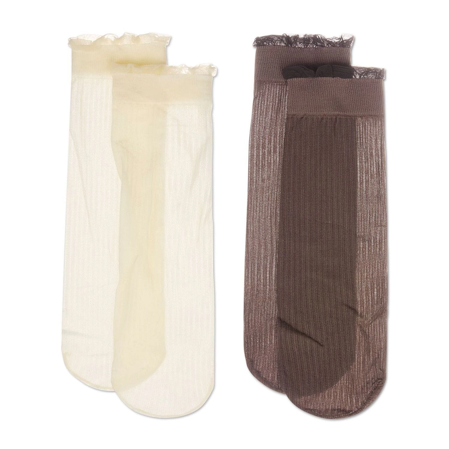 MeMoi 2 Pair Women's Sheer Ribbed Ruffle-Cuff Fashion Crew Socks