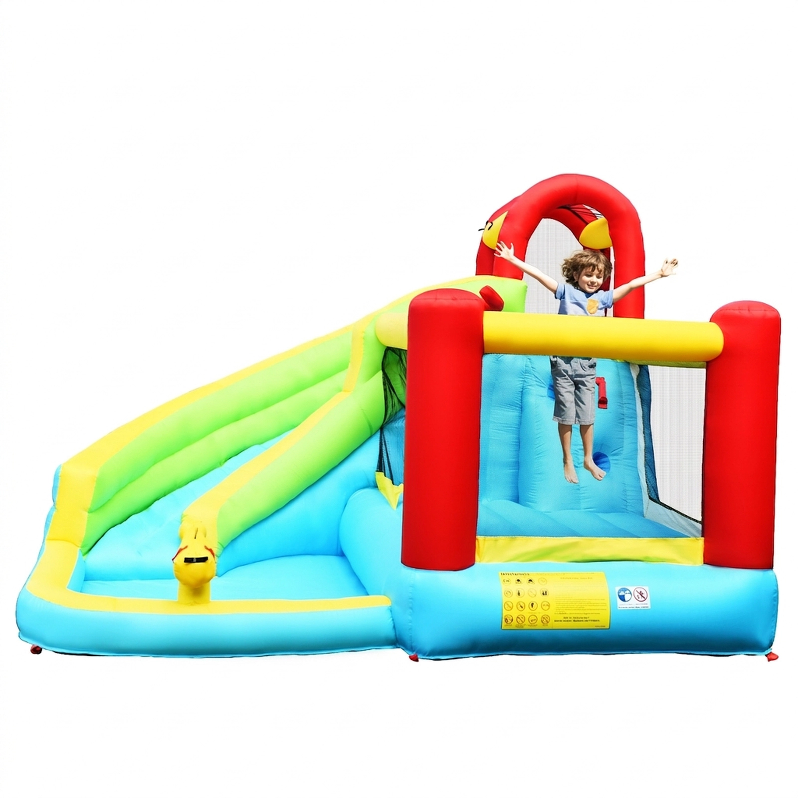 SUGIFT Climbing Wall Basketball Hoop and 550W Blower 6-in-1 Kids Inflatable Bounce House