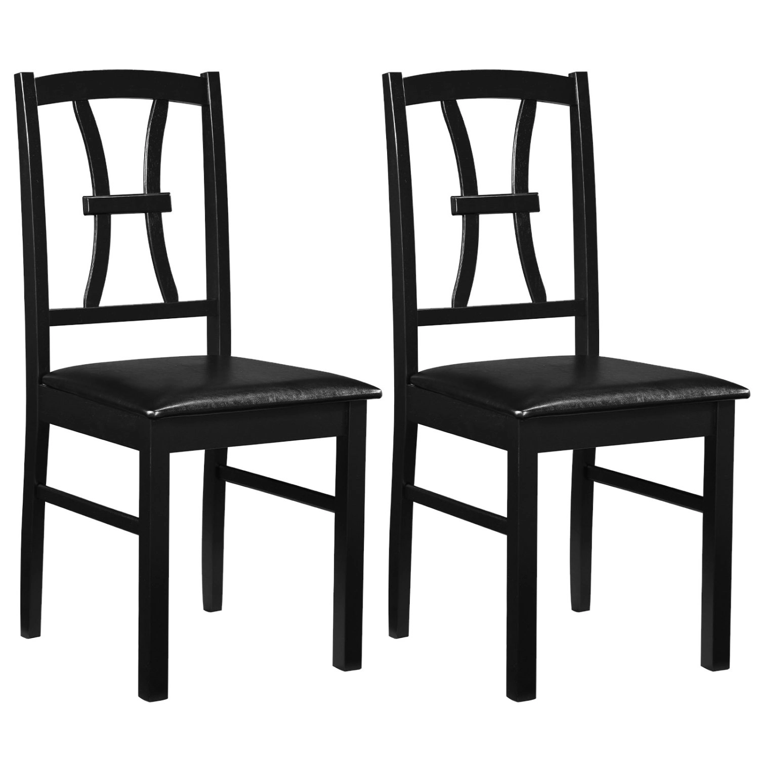 LJG Wooden Dining Chairs Set of 2 with Faux Leather Padded Seat for Kitchen