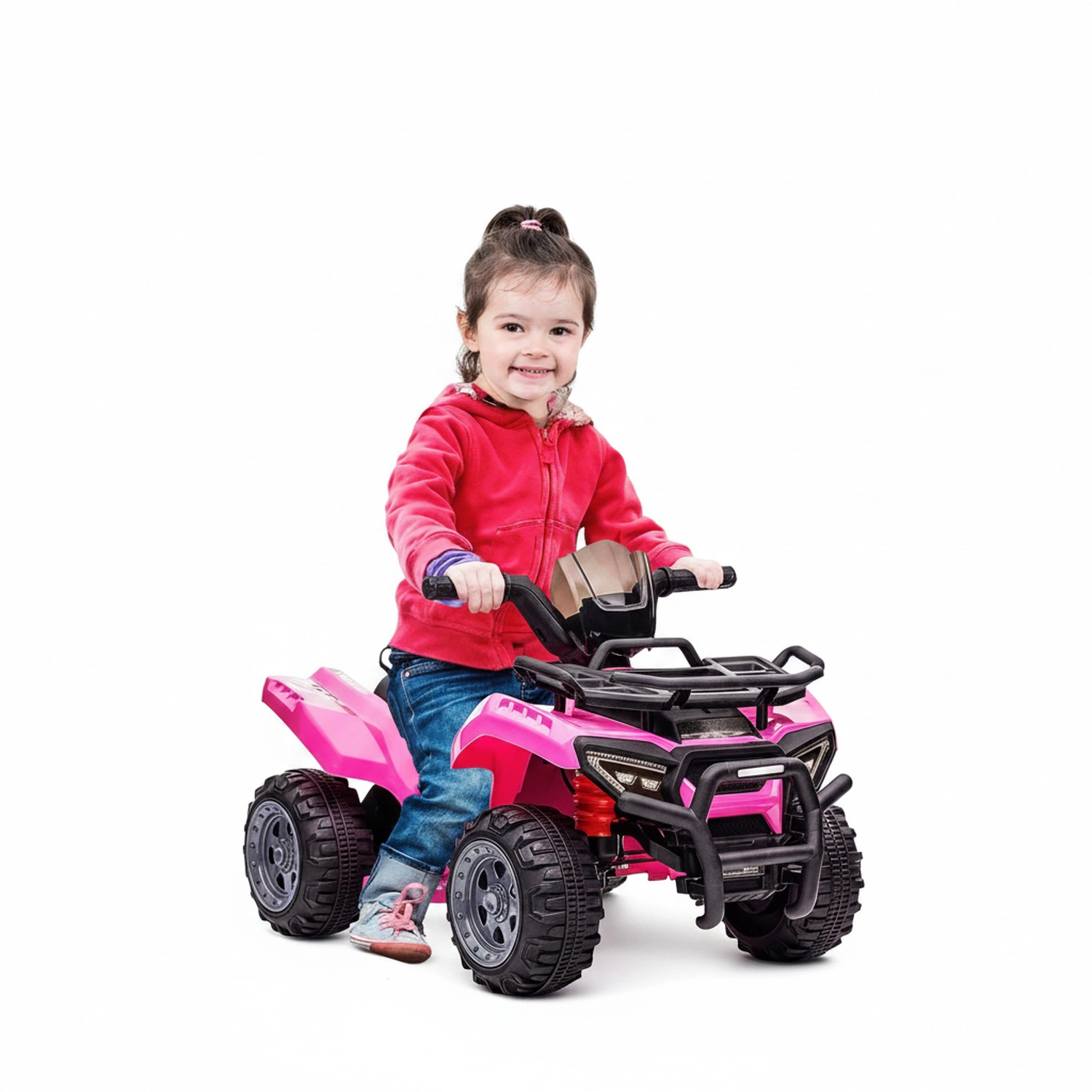 HONGGE 6V Kids ATV Ride-On Toy Car with Music and Handlebar Button Drive for Toddlers 18-36 Months, Pink