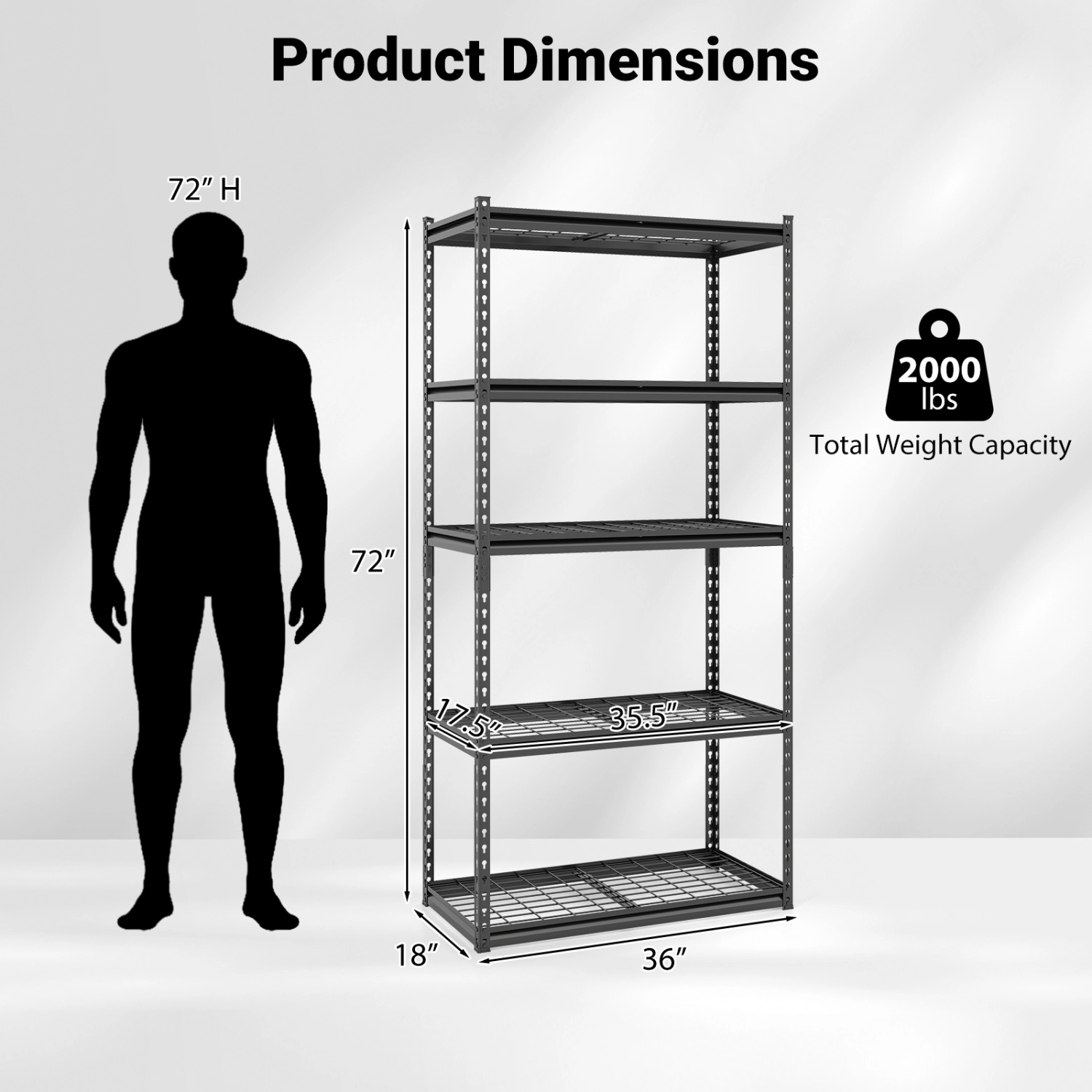 SUGIFT Adjustable 5-Tier Metal Wire Shelving Unit 400-lb Per Shelf 2000-lb Capacity Black