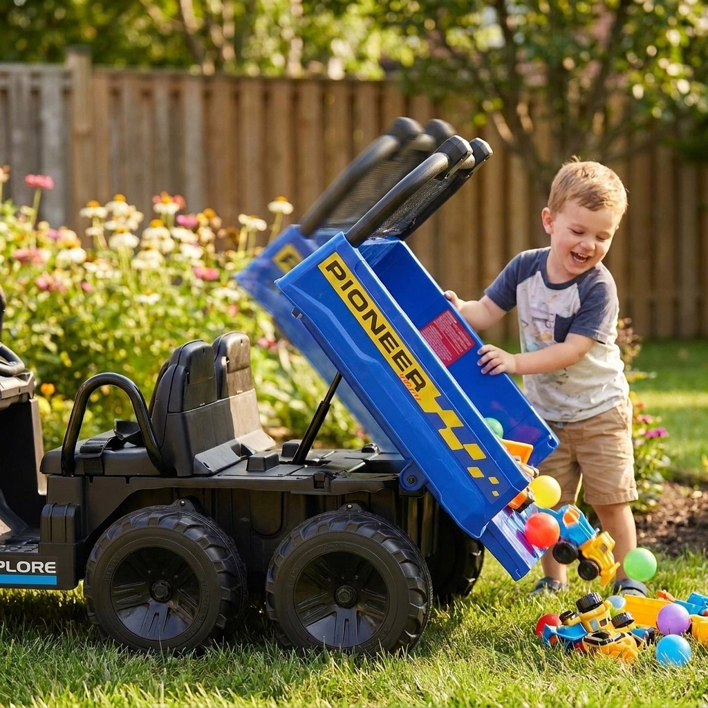 LJG 24V Kids Ride on Dump Truck with Electric Dump Bed 2-Seater 4WD