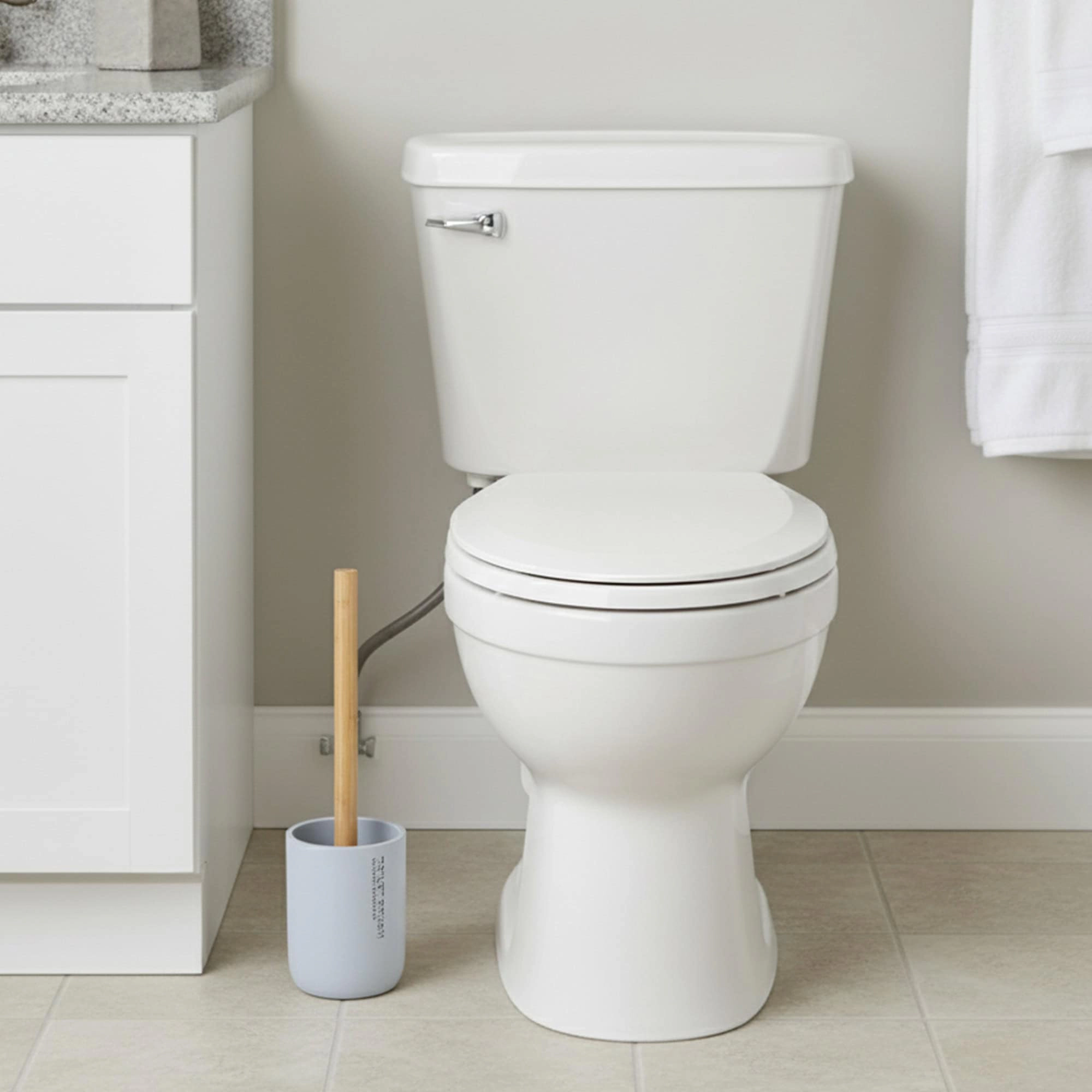 Evideco French Home Goods Willis Toilet Brush Set - Matte Polyresin Cup with Bamboo Handle