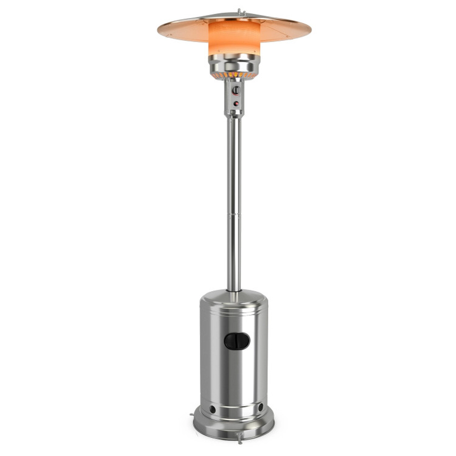 SUGIFT 50000-BTU Silver Stainless Steel Standing Propane Patio Heater with 15-ft Heat Range and Wheels