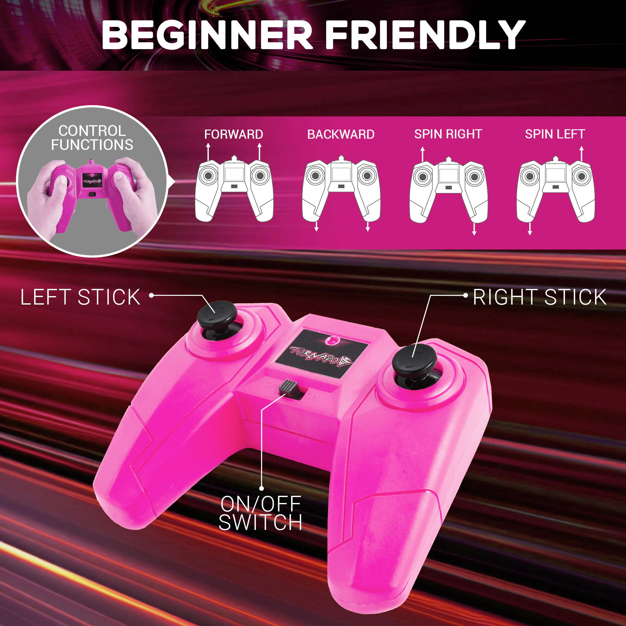 USA Toyz Tornado Extreme RC Car off Road Rechargeable Toys Bright LEDs (Pink)