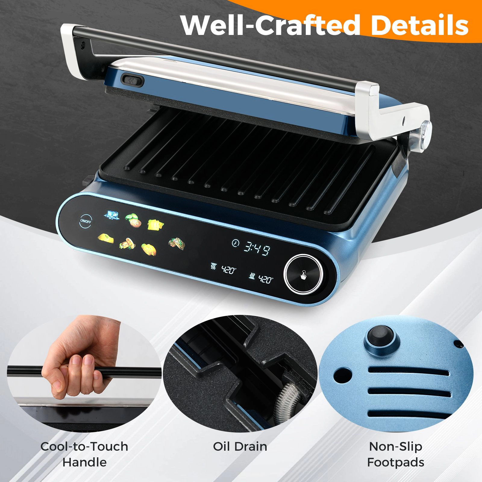 SlickBlue 1200W Electric Panini Press Grill with 7 Modes