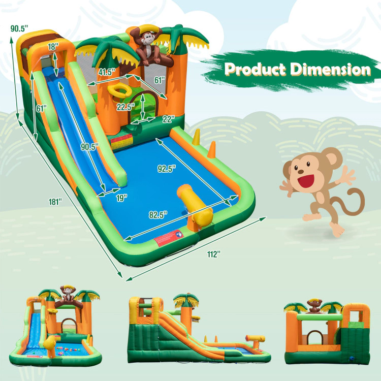 Hivvago Monkey-Themed Inflatable Bounce House with Slide without Blower
