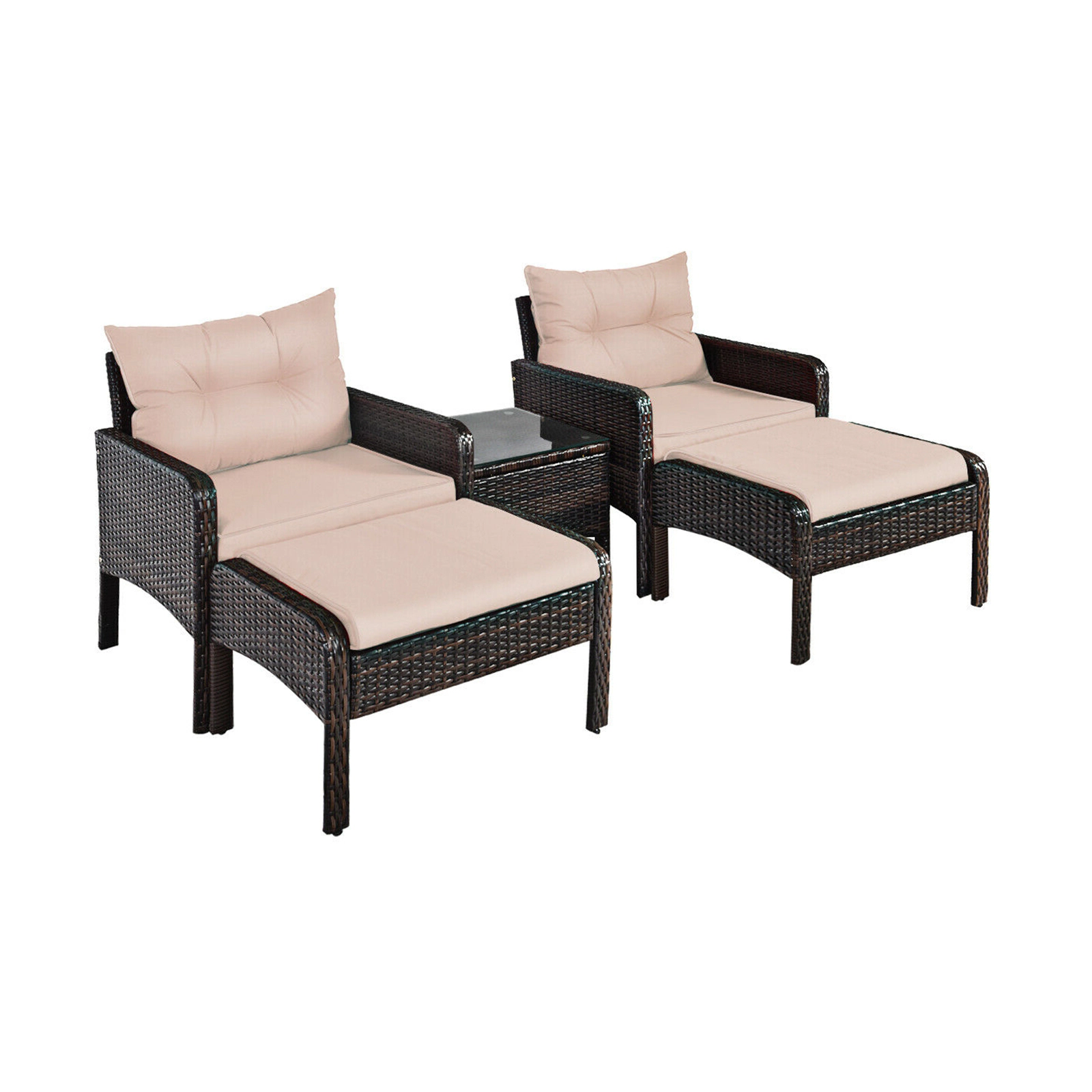 LJG 5 Pieces Patio Rattan Furniture Set Sofa