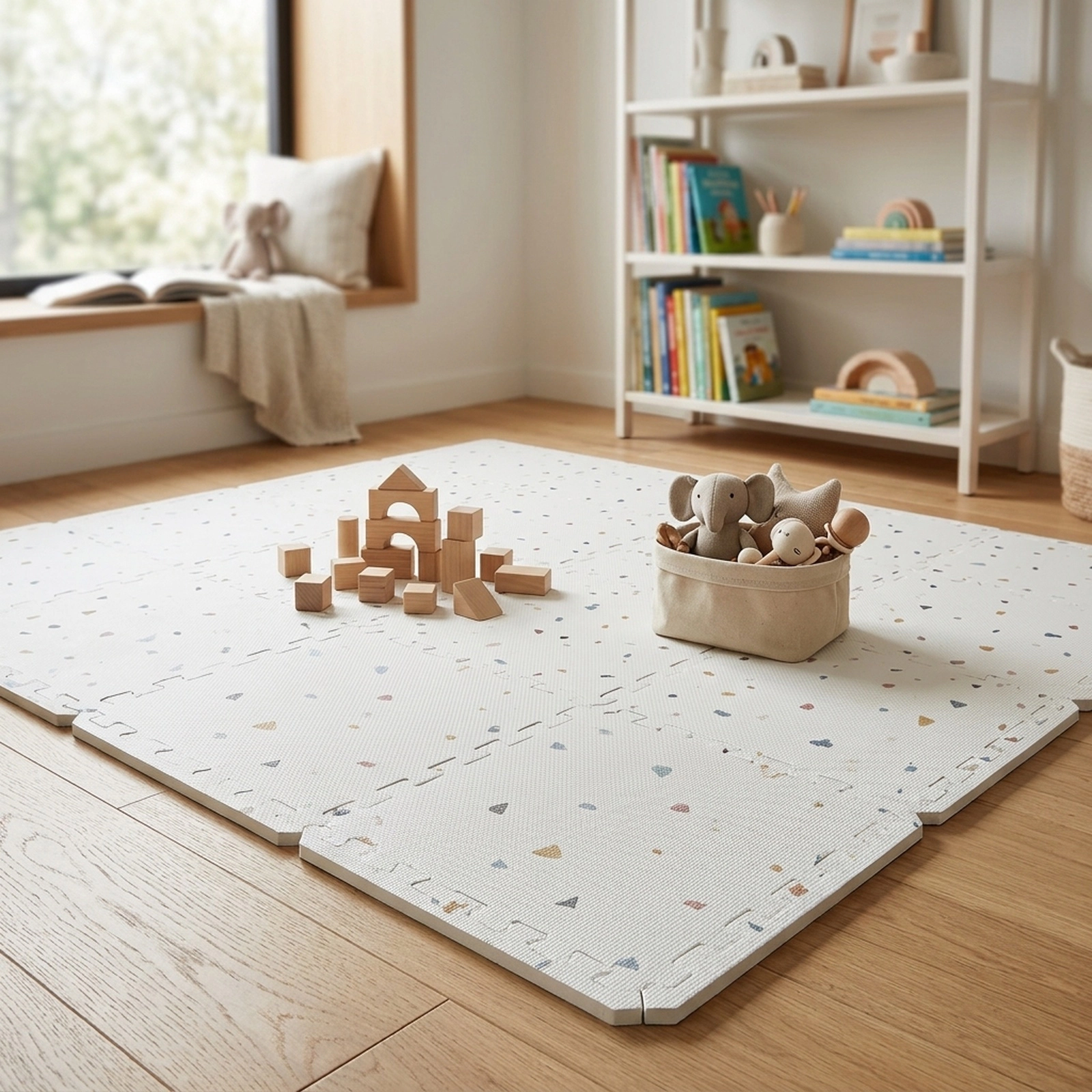 SUGIFT High-Density EVA Interlocking Workout and Kids Play Mats 54-Piece Floor Tile Set 106.5 x 71.5 in Terrazzo