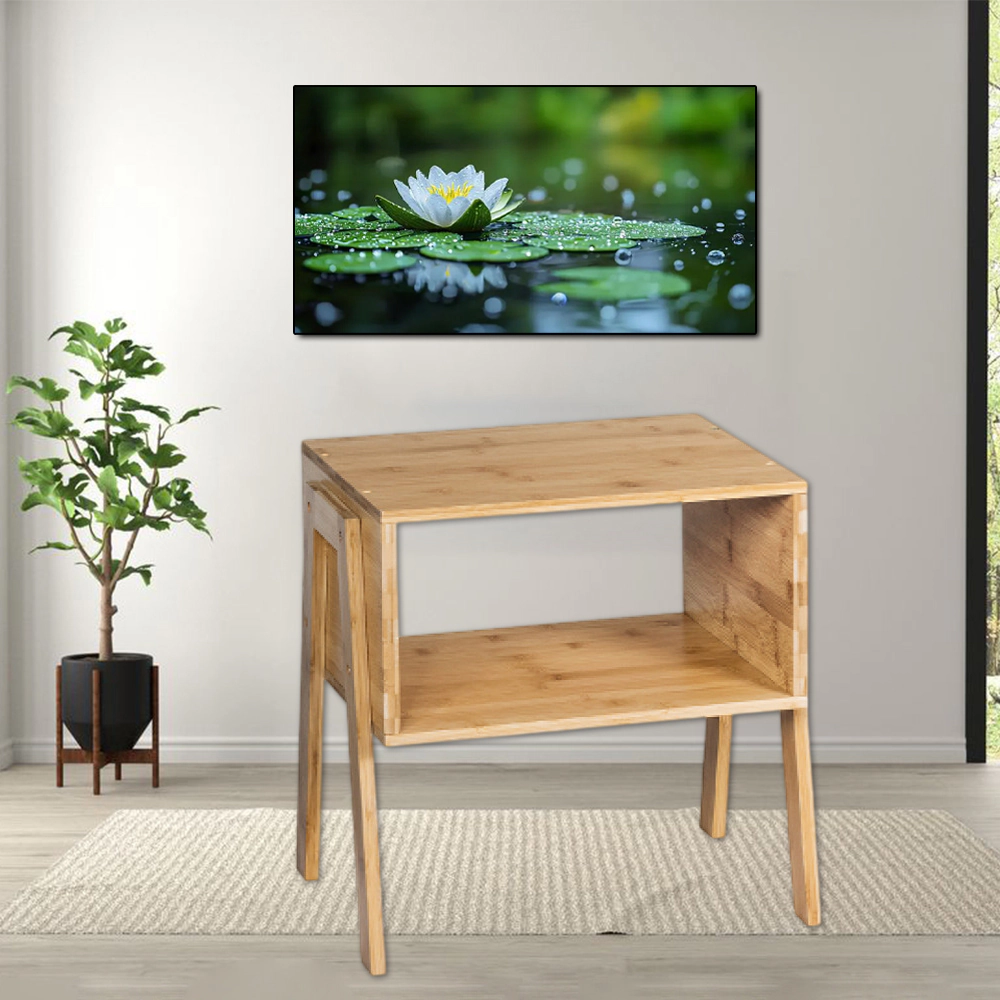Hivvago Set of 2 Bamboo Side Tables with Storage Shelf – Versatile Nightstands for Sofa or Bedroom