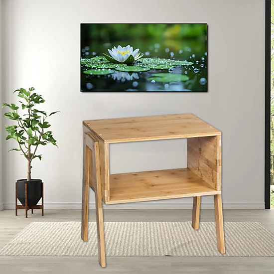 Hivvago Set of 2 Bamboo Side Tables with Storage Shelf – Versatile Nightstands for Sofa or Bedroom