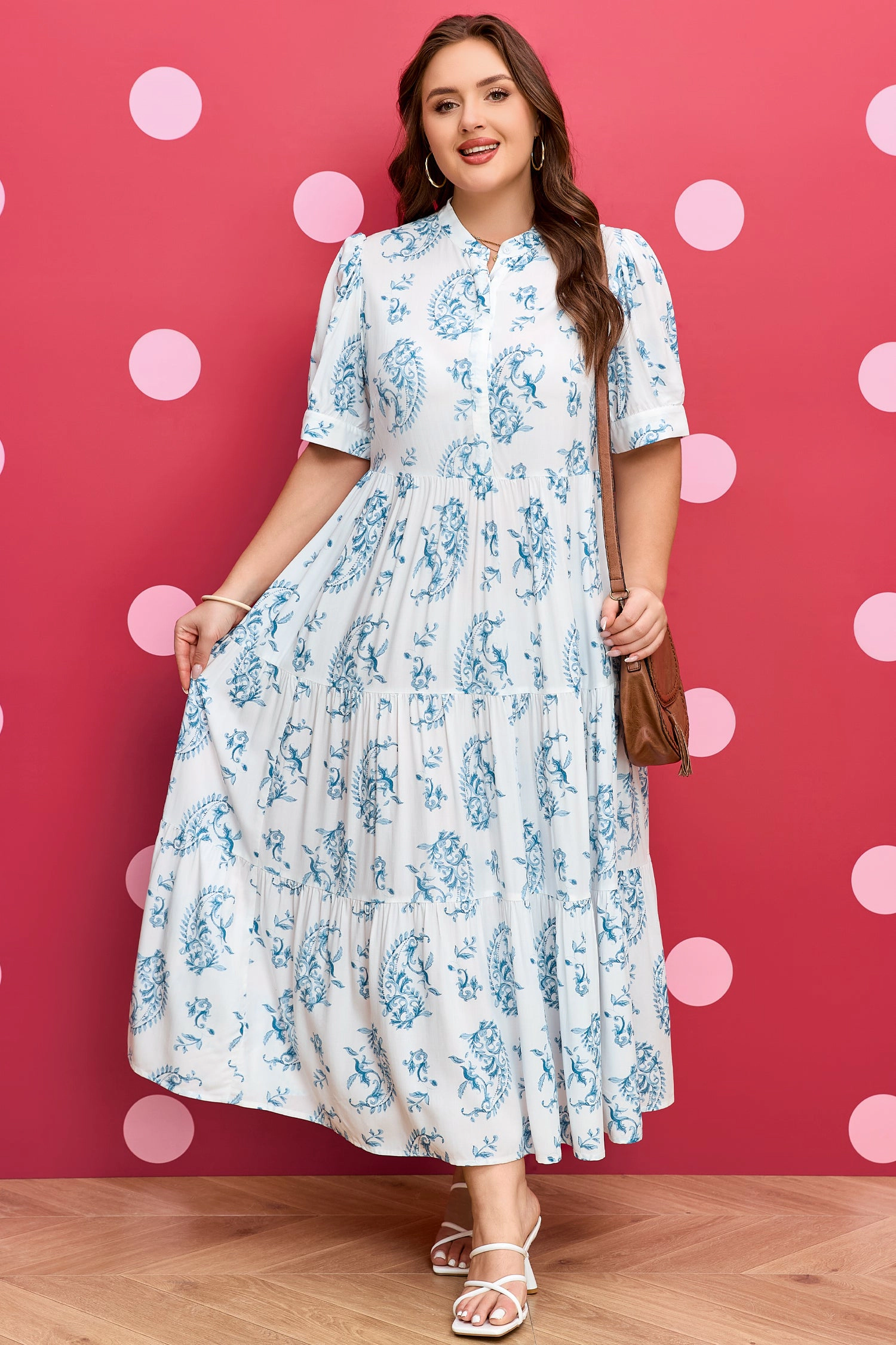 Threaded Pear Women's Milana Short Sleeve Maxi PLUS Dress