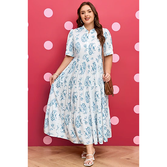 Threaded Pear Women's Milana Short Sleeve Maxi PLUS Dress
