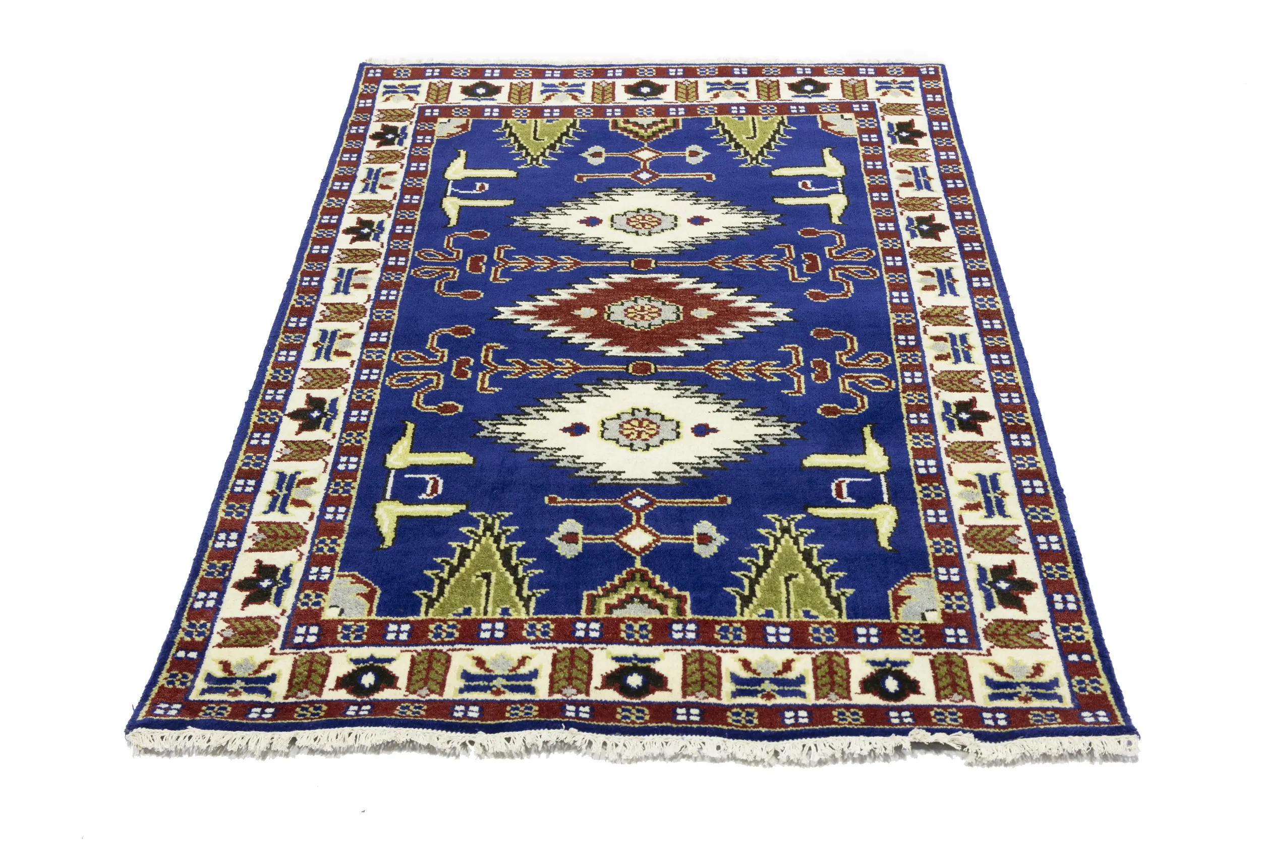 Magic Rugs Navy Blue Geometric 4X6 Kazak Oriental Rug