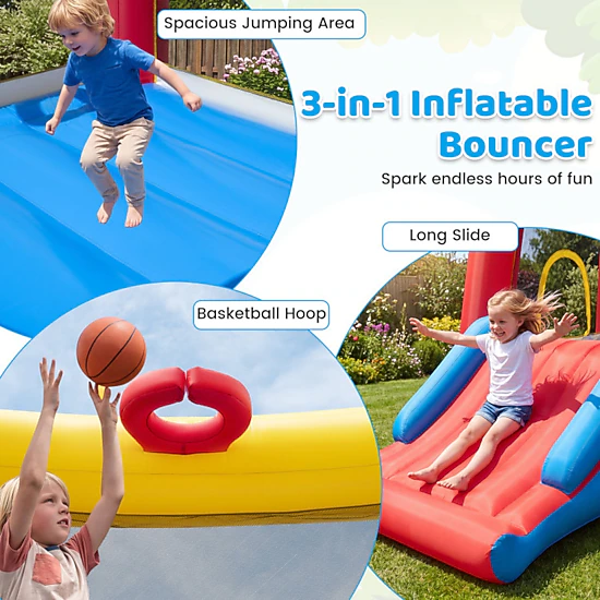 SUGIFT 3-in-1 Inflatable Bounce House with Slide and Basketball Hoop ...