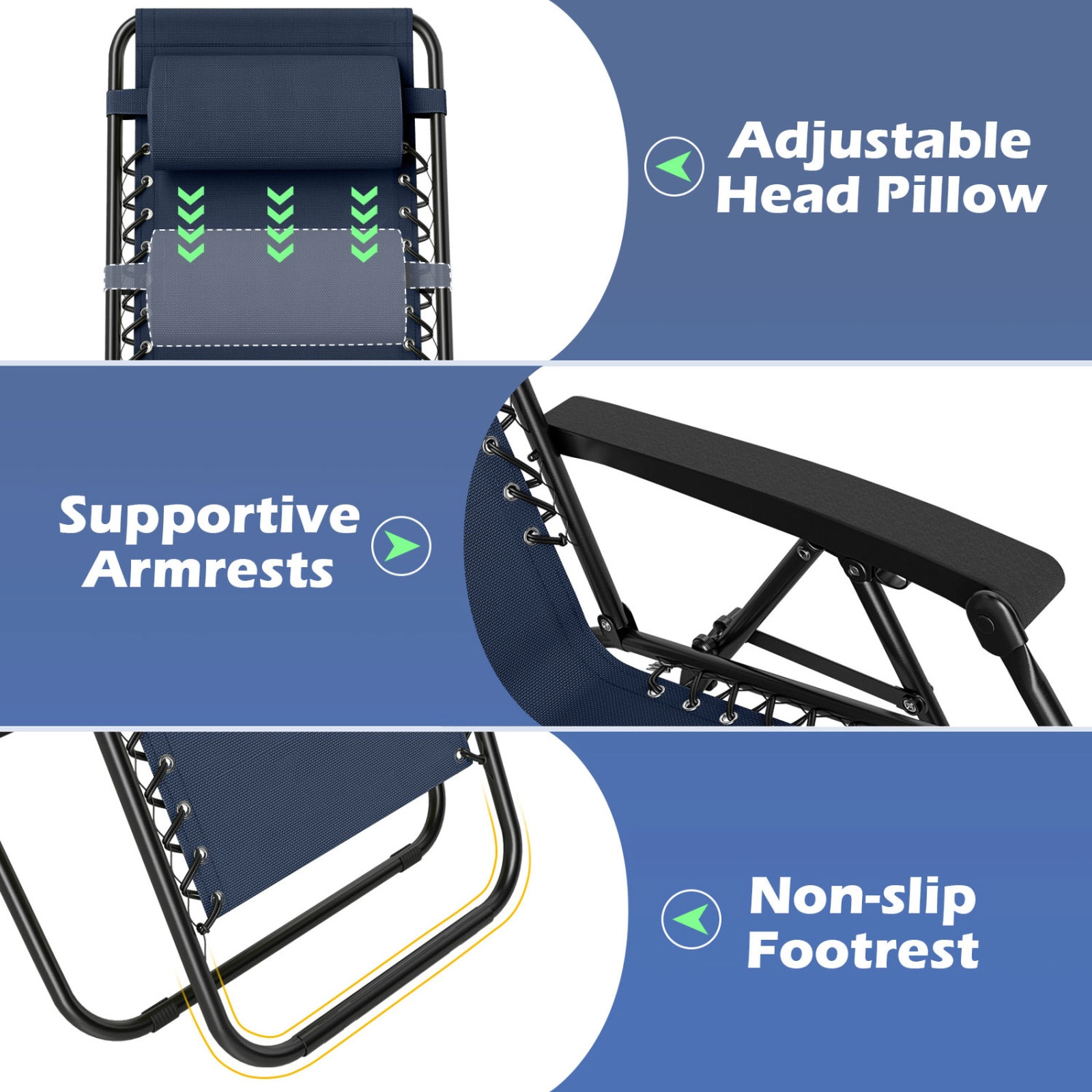 SUGIFT Cup Holder Trays and Head Pillows Set of 2 Portable Folding Zero Gravity Chairs