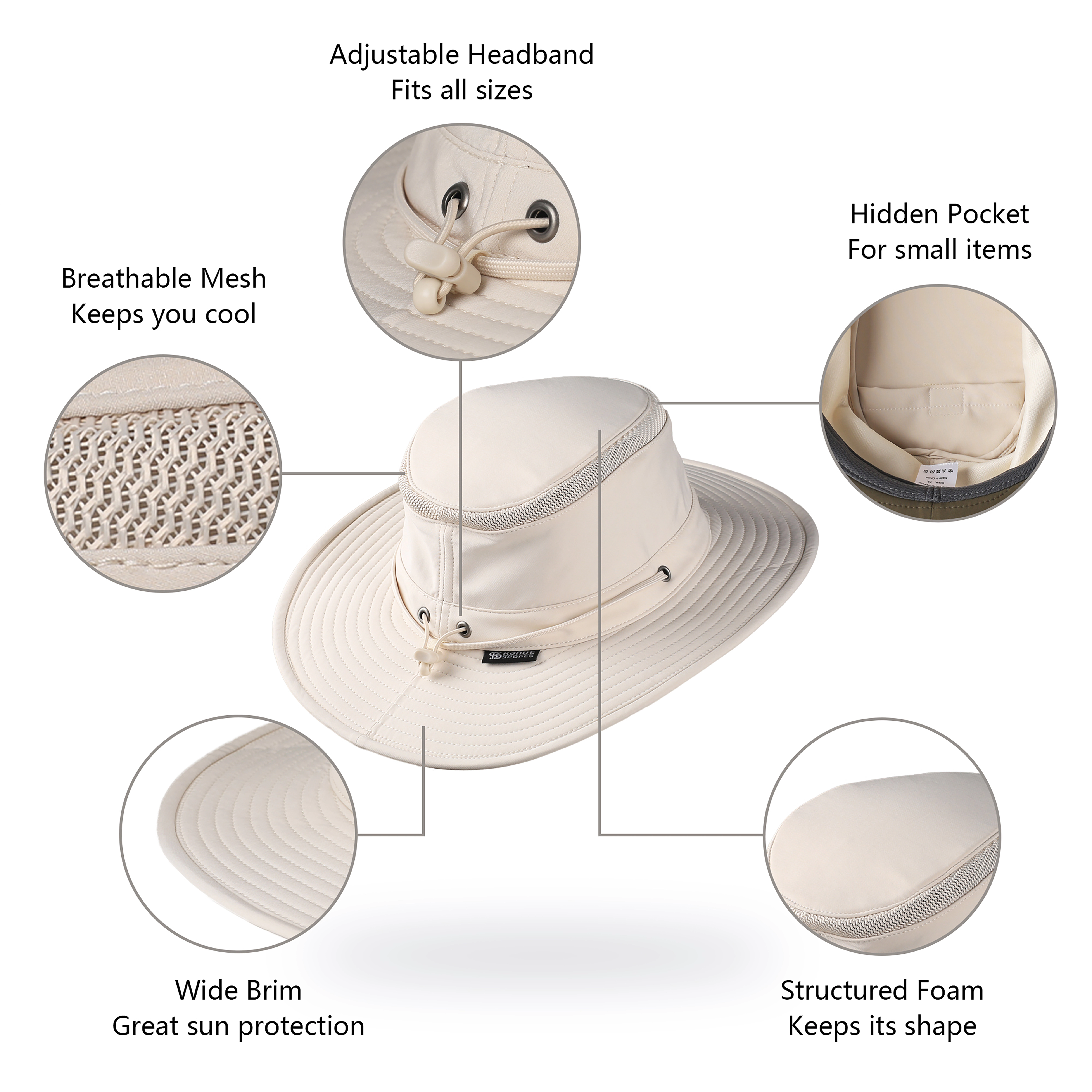 KANUT SPORTS Cimarron Safari Hat - UPF 50+ Floatable, Mesh Ventilation, Packable