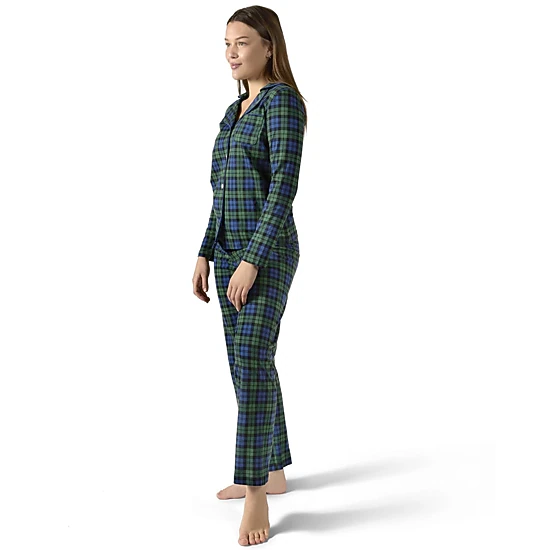 MeMoi 2 Piece Women's Plaid Cotton-Blend Notch-Collar Button-Down Pajama Set In a Bag