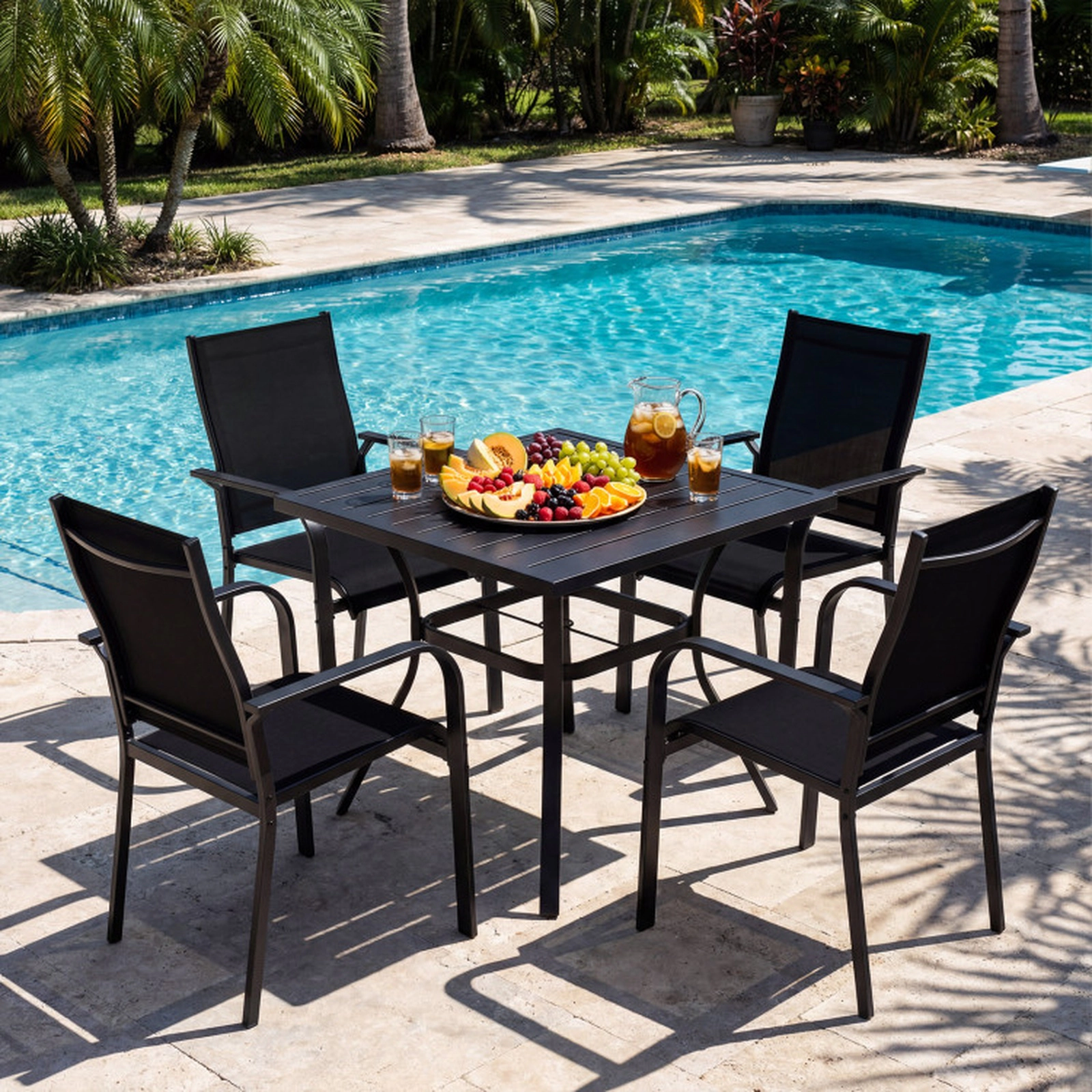SUGIFT Set of 4 Stackable Patio Dining Armchairs, Breathable Mesh, Metal Frame, 350 lb Capacity