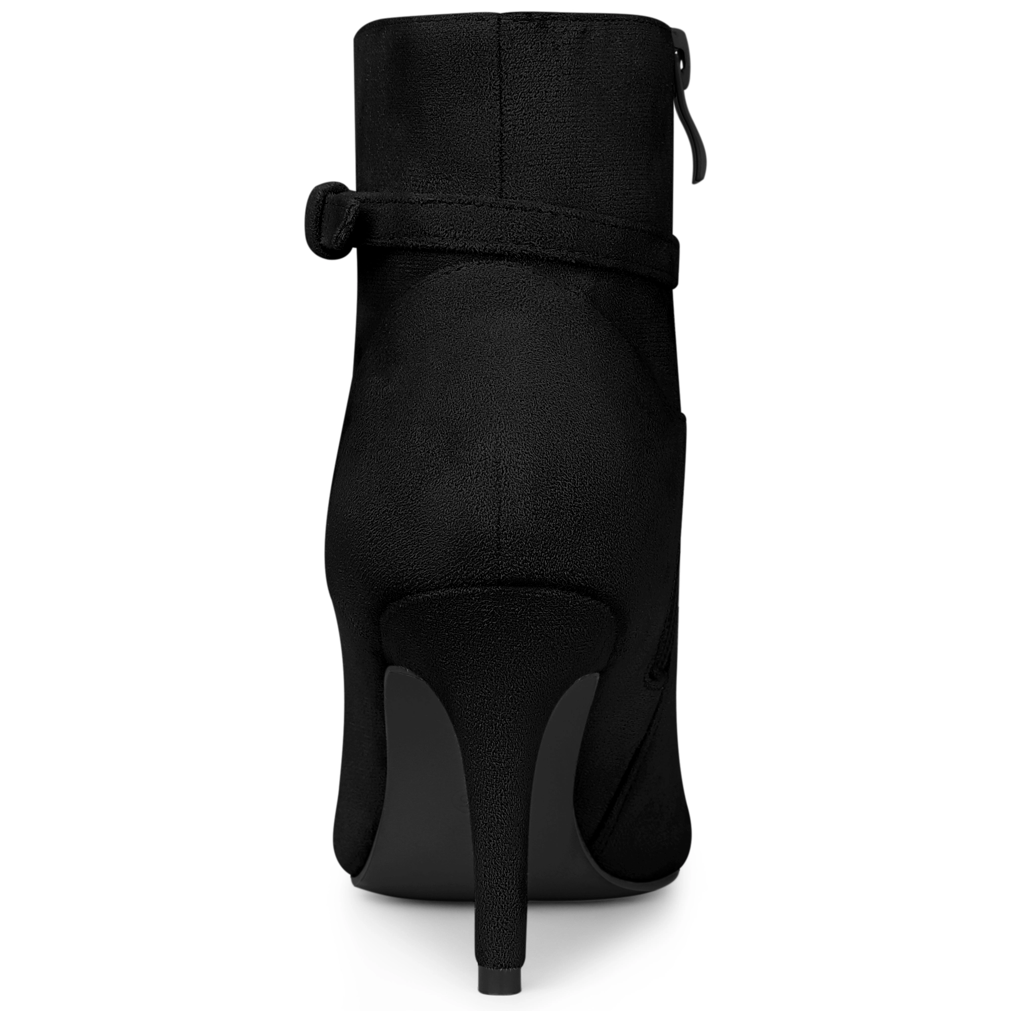 BLISSFUL STEP Women Pointy Toe Buckle Cross Straps Stiletto Heel Ankle Boots