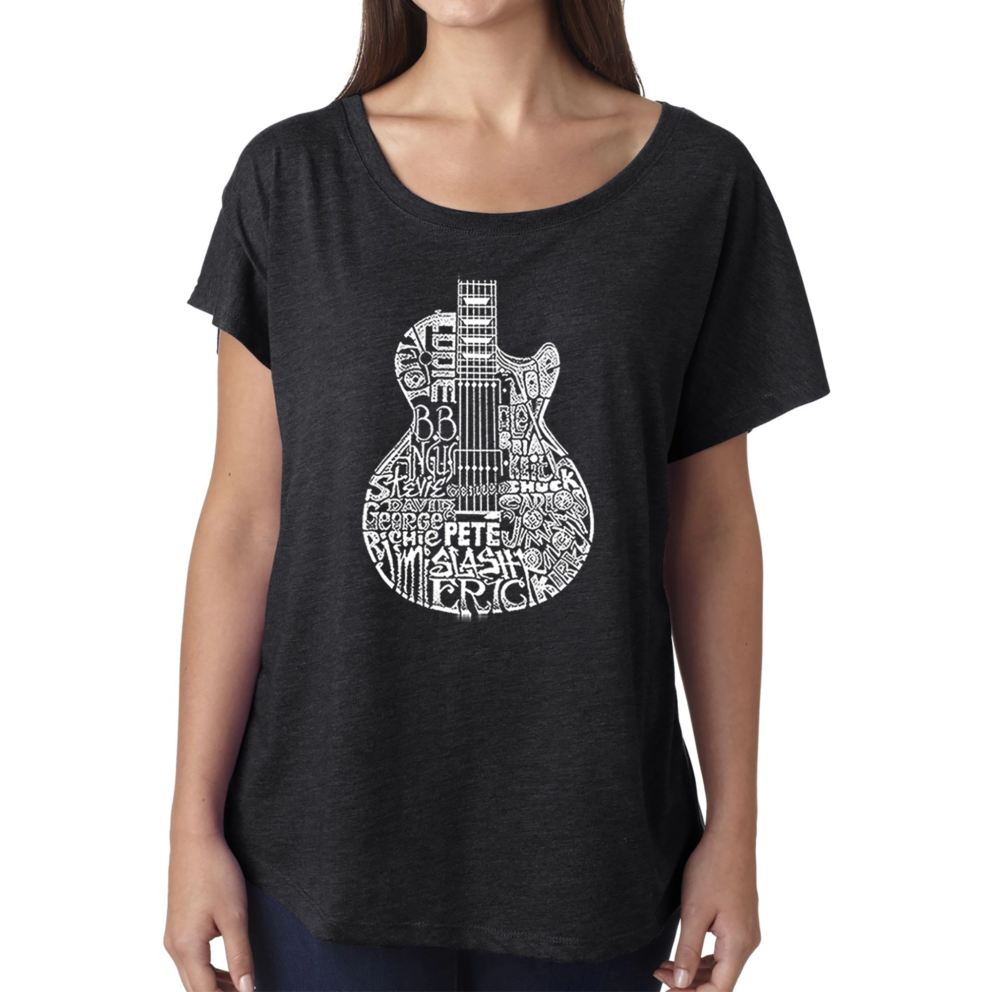 LA Pop Art Women's Dolman Word Shirt - Rock Guitar Head