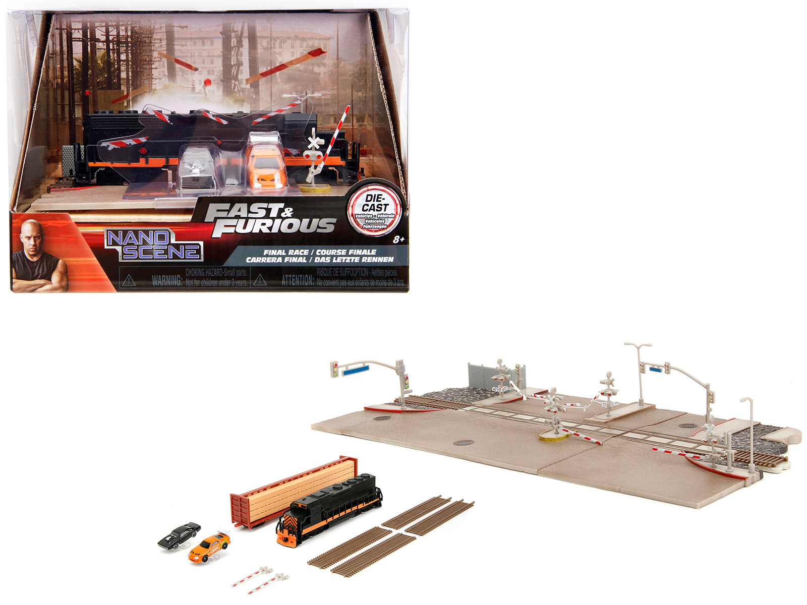 Jada "Fast & Furious" Final Race Diorama with Toyota Supra Orange and Dodge Charger Black "Nano Scene" Series