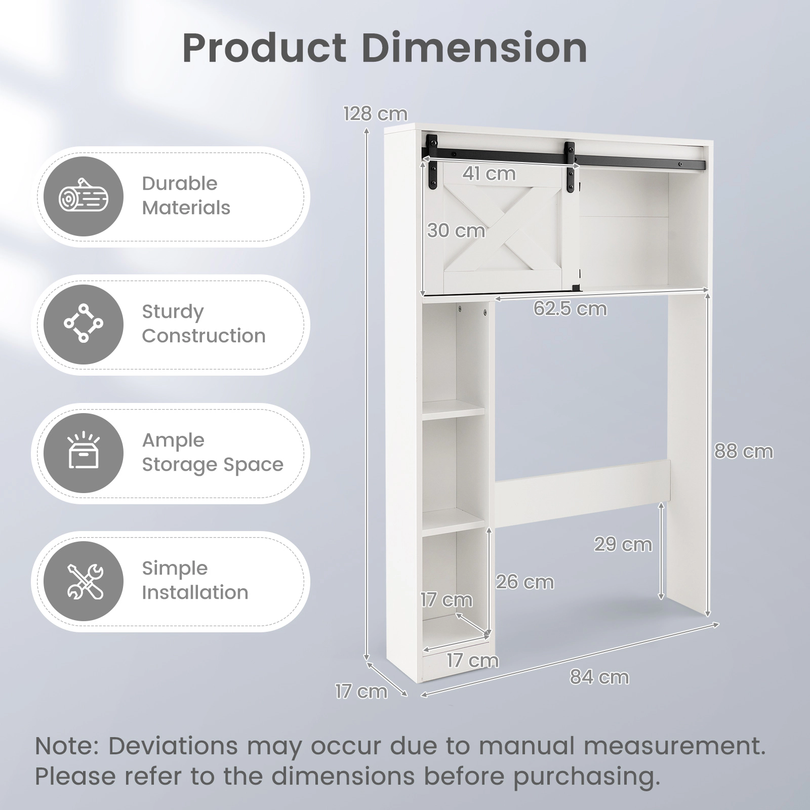 SUGIFT 4-Tier Over The Toilet Storage Cabinet Sliding Barn Door & Storage Shelves 154-lb Top Capacity White/Rustic Brown