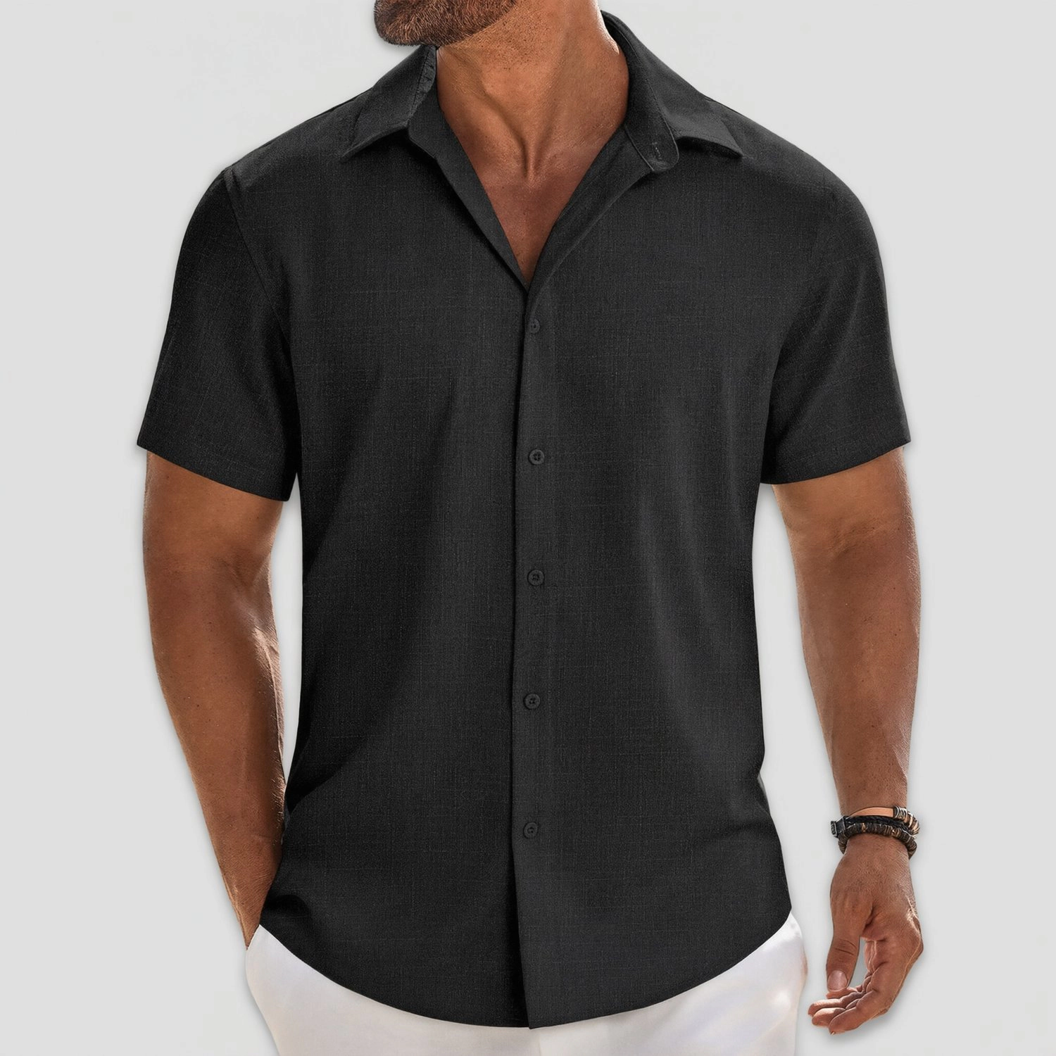 COOFANDY Mens Solid Short Sleeve Shirts  Lapel V Neck Button Down Casual Tops