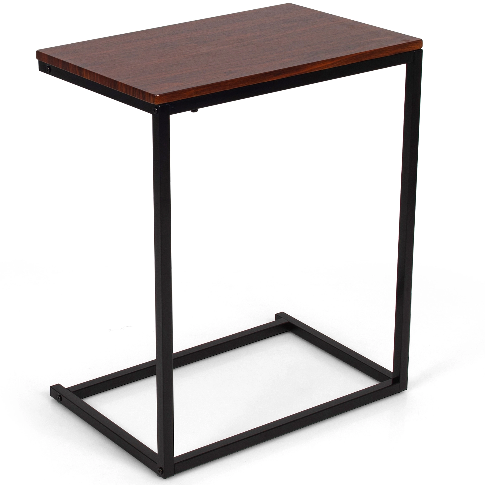 Slickblue L Shape End Table Dark Brown Metal Frame Laptop Snack Table Living Room