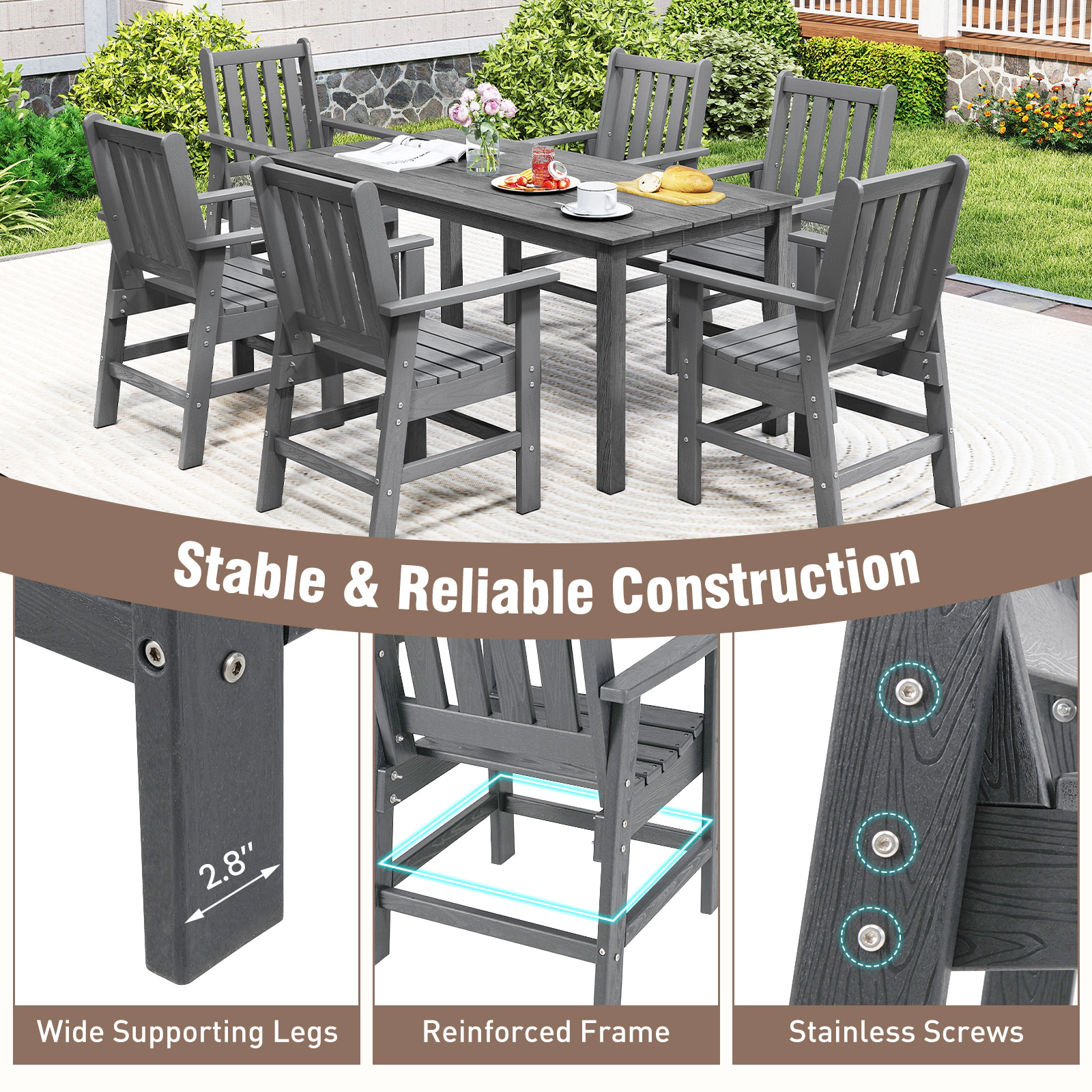SUGIFT Patio Dining Chairs with Wide Armrests 330-lb Capacity Gray and Black