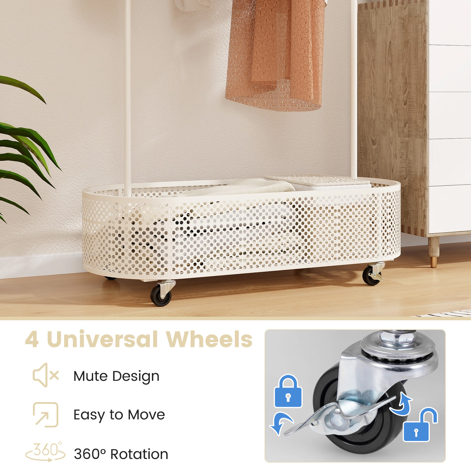 SUGIFT 3-Height Adjustable Metal Kid Clothes Rack with Basket and Wheels 72-in Tall White