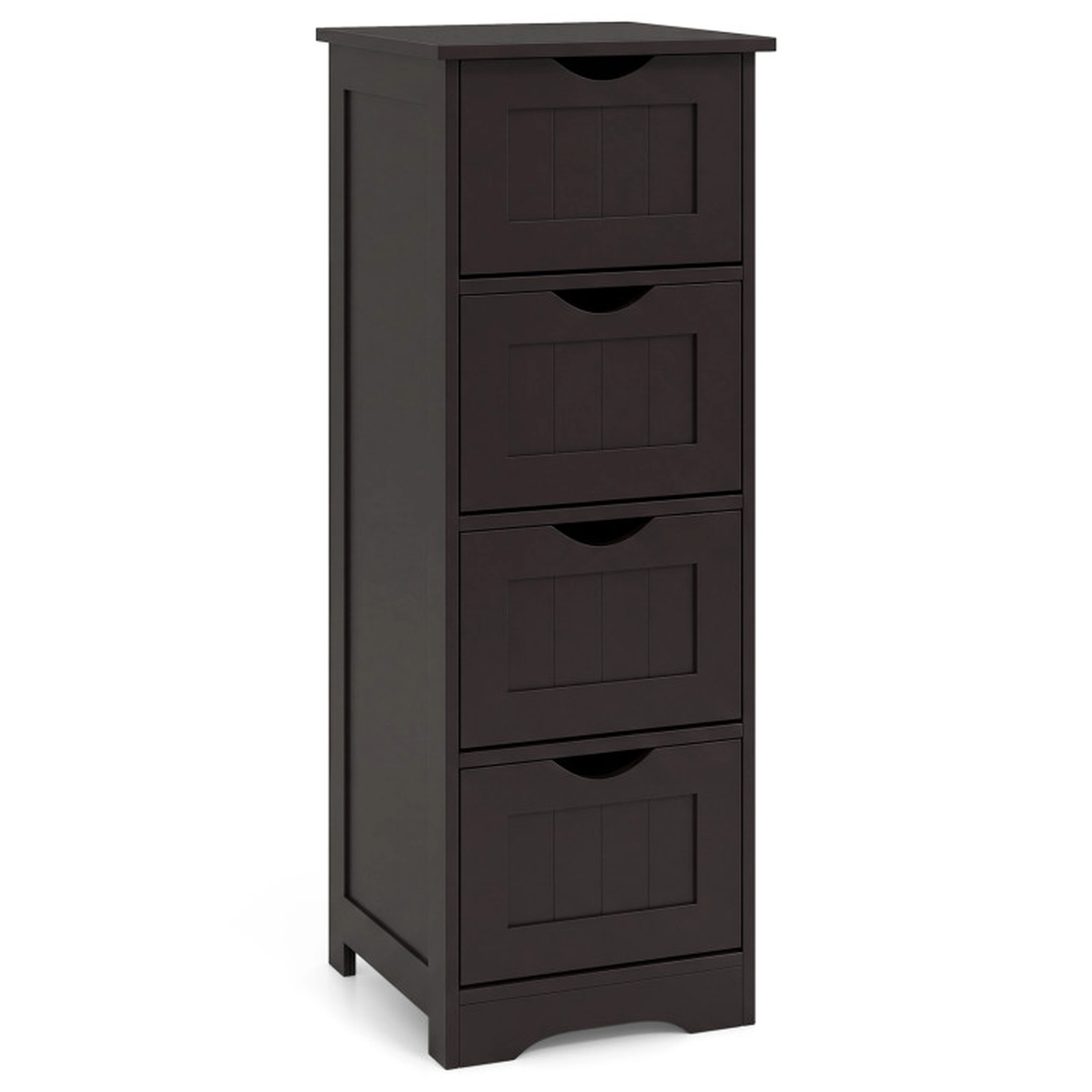 SUGIFT 4-Drawer Freestanding Bathroom Floor Cabinet with Anti-Toppling Device Dark Brown