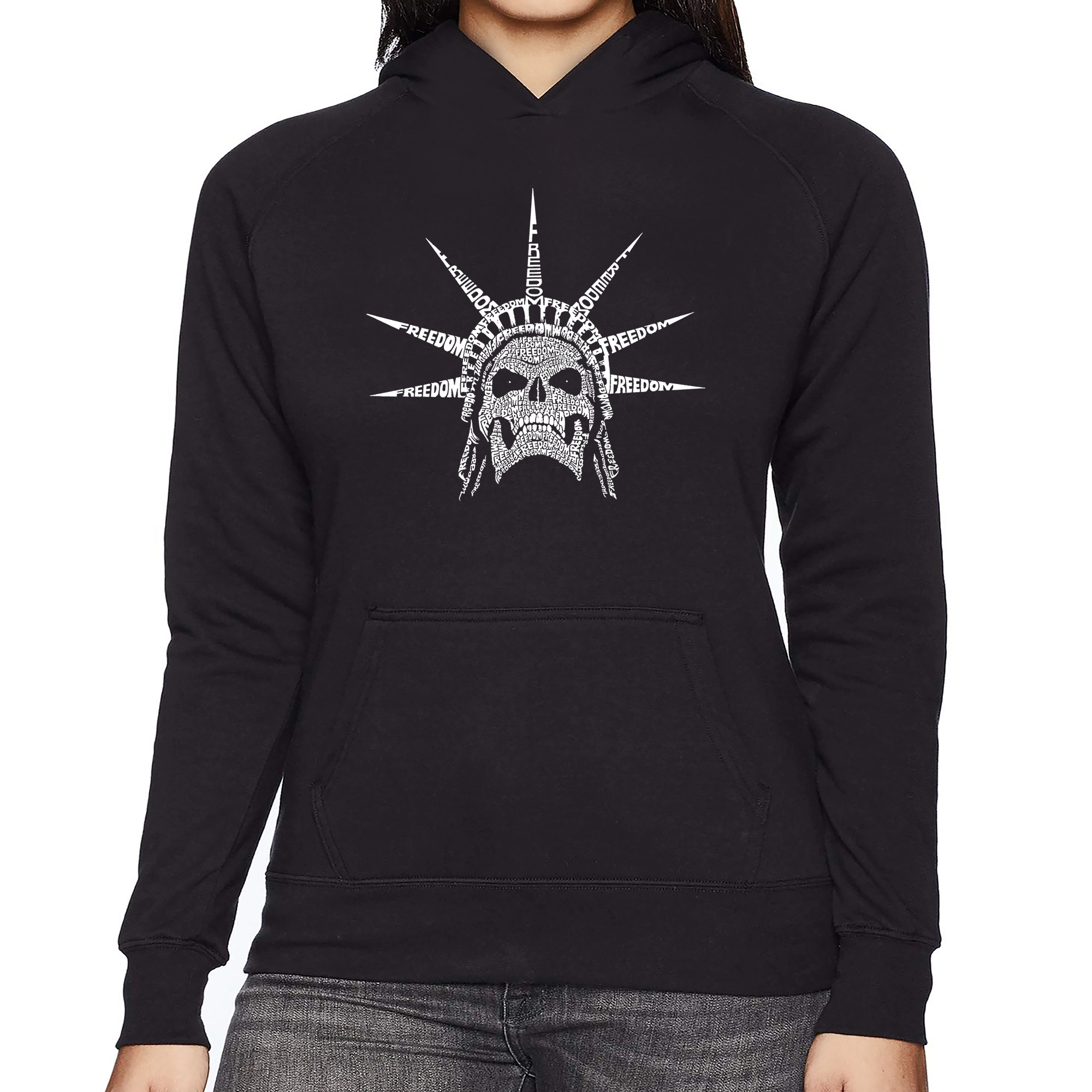 LA Pop Art Freedom Skull - Women's Word Hooded Sweatshirt