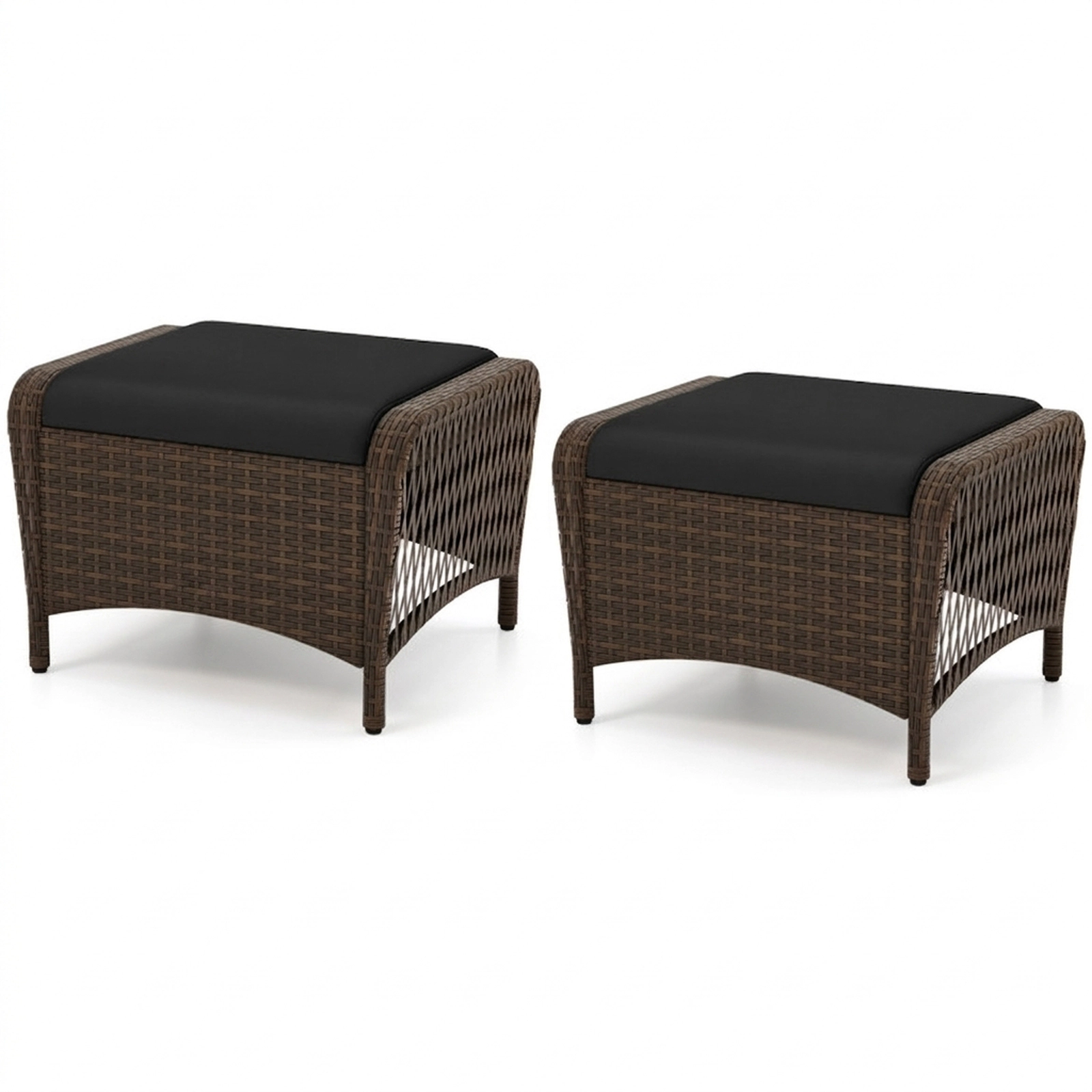 SUGIFT Removable Cushions Set of 2 Outdoor Patio PE Wicker Ottomans