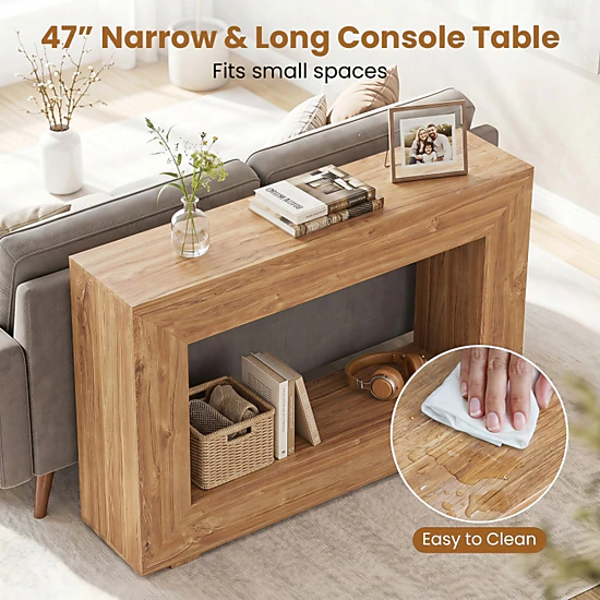 SUGIFT 2-Tier Farmhouse Console Table with Open Storage Shelf 100-lb ...