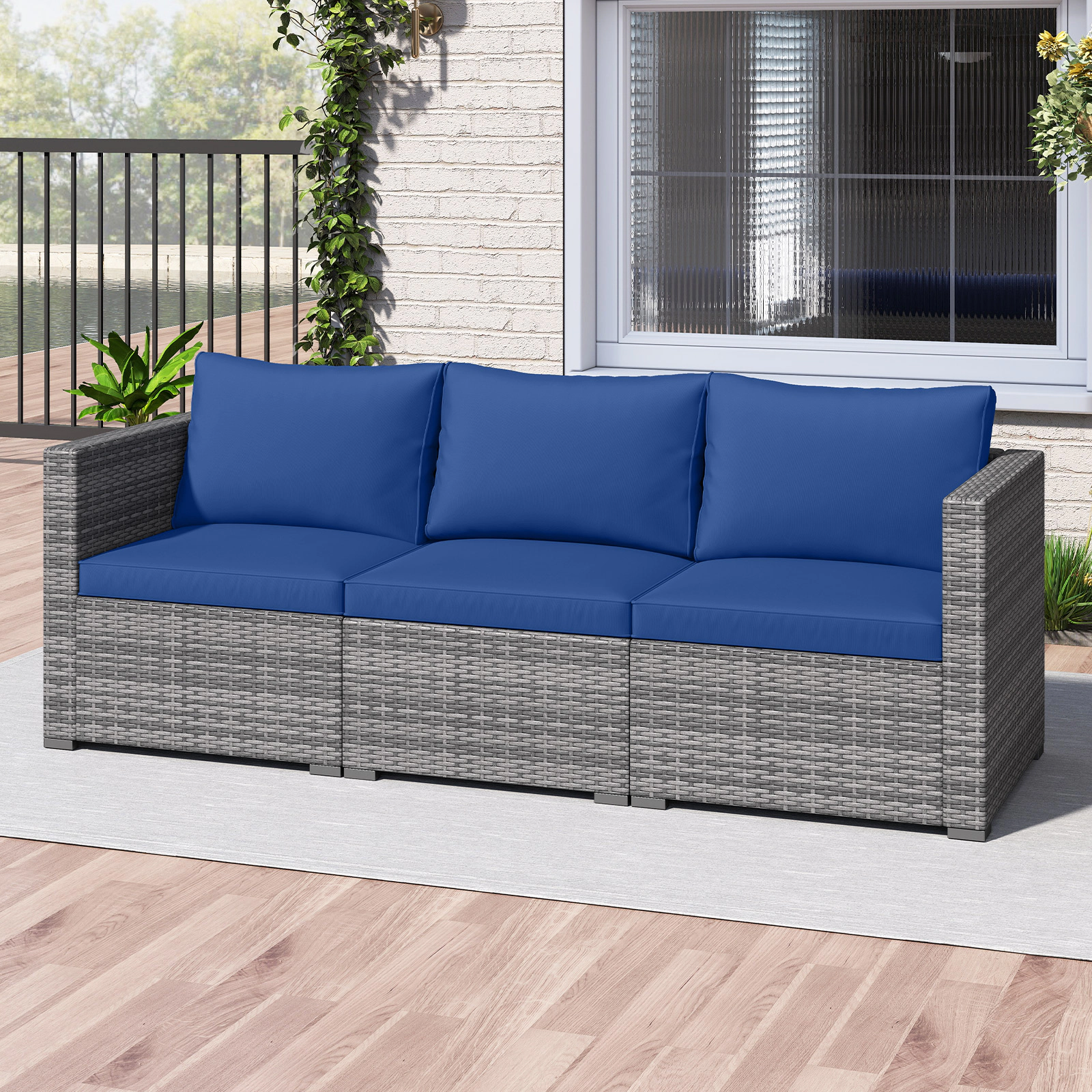 SUGIFT 3-Piece PE Rattan Patio Sectional Sofa Set Cushions 400-lb Capacity Modular Right/Left Arm & Armless Sofas Mix