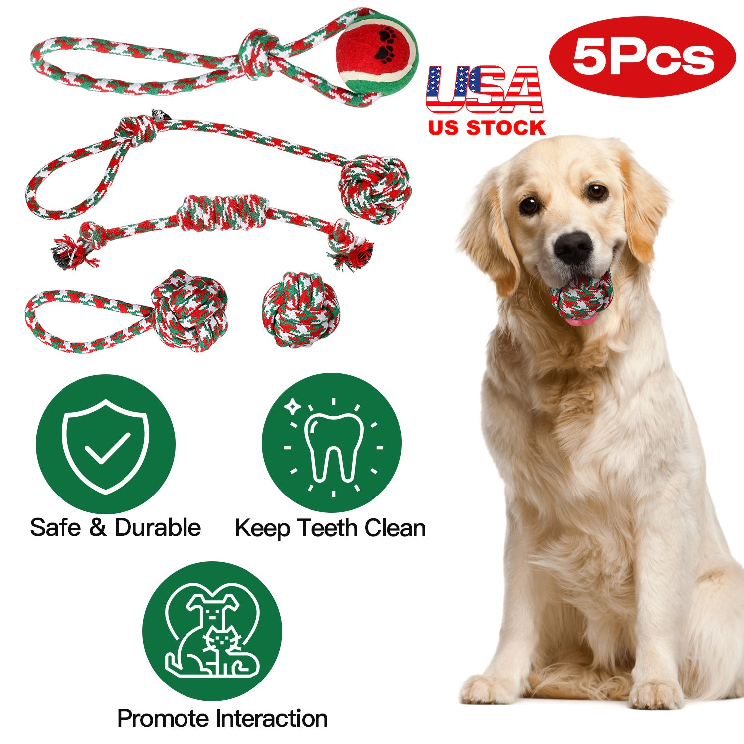 GBruno 5-Piece Christmas Dog Rope Chew Toy Set