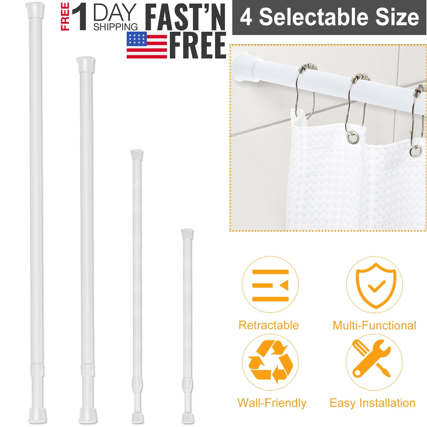 GBruno Spring-Loaded Tension Curtain Rod 150 Cm