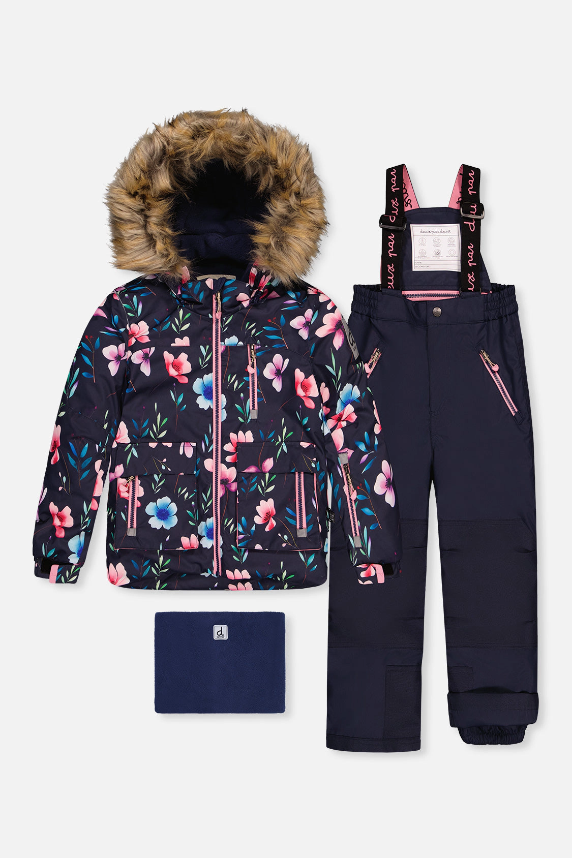 Deux par Girls Floral Print Two Piece Play Snowsuit with Hooded Jacket and Snow Pants