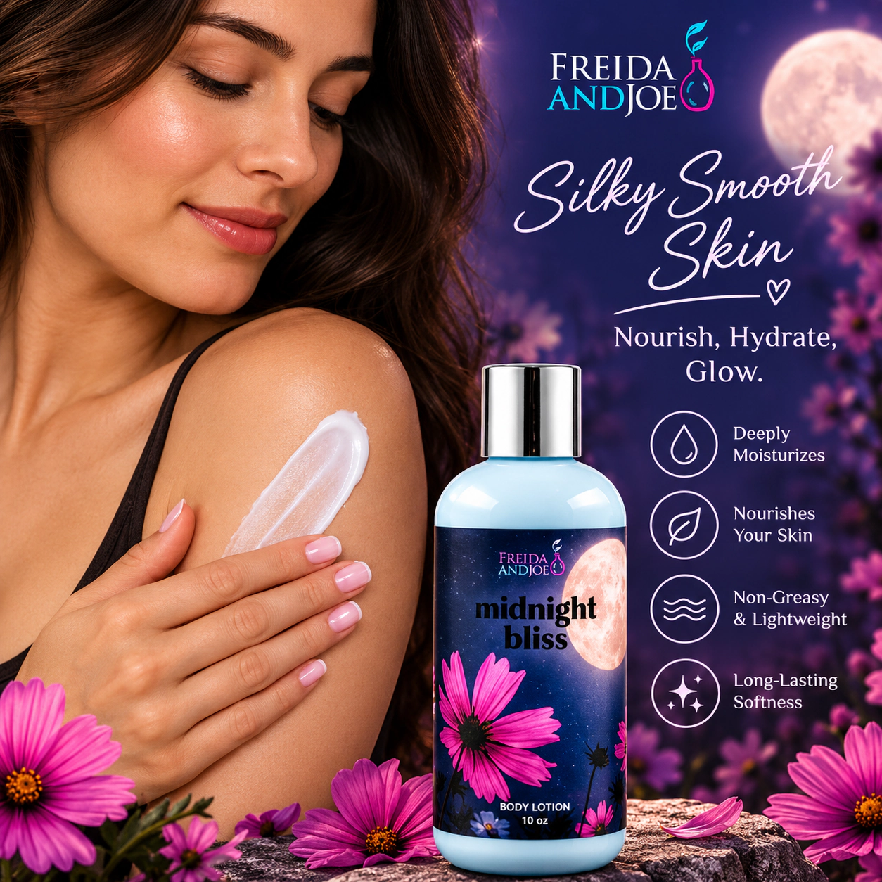 Freida and Joe  Women Midnight Bliss 10oz  Body Lotion 8oz Body Mist Spray Set Valentine's Gift