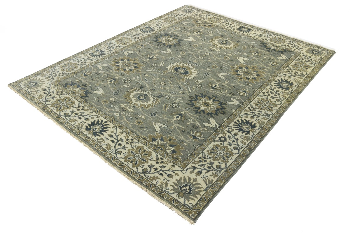 Magic Rugs Taupe Floral Oushak Chobi Hand-Knotted Wool Area Rug, 8' x 10'