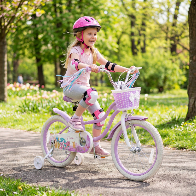 Hivvago Kids Bike Adjustable with Basket and Streamers Purple - Princess of the Sea Theme