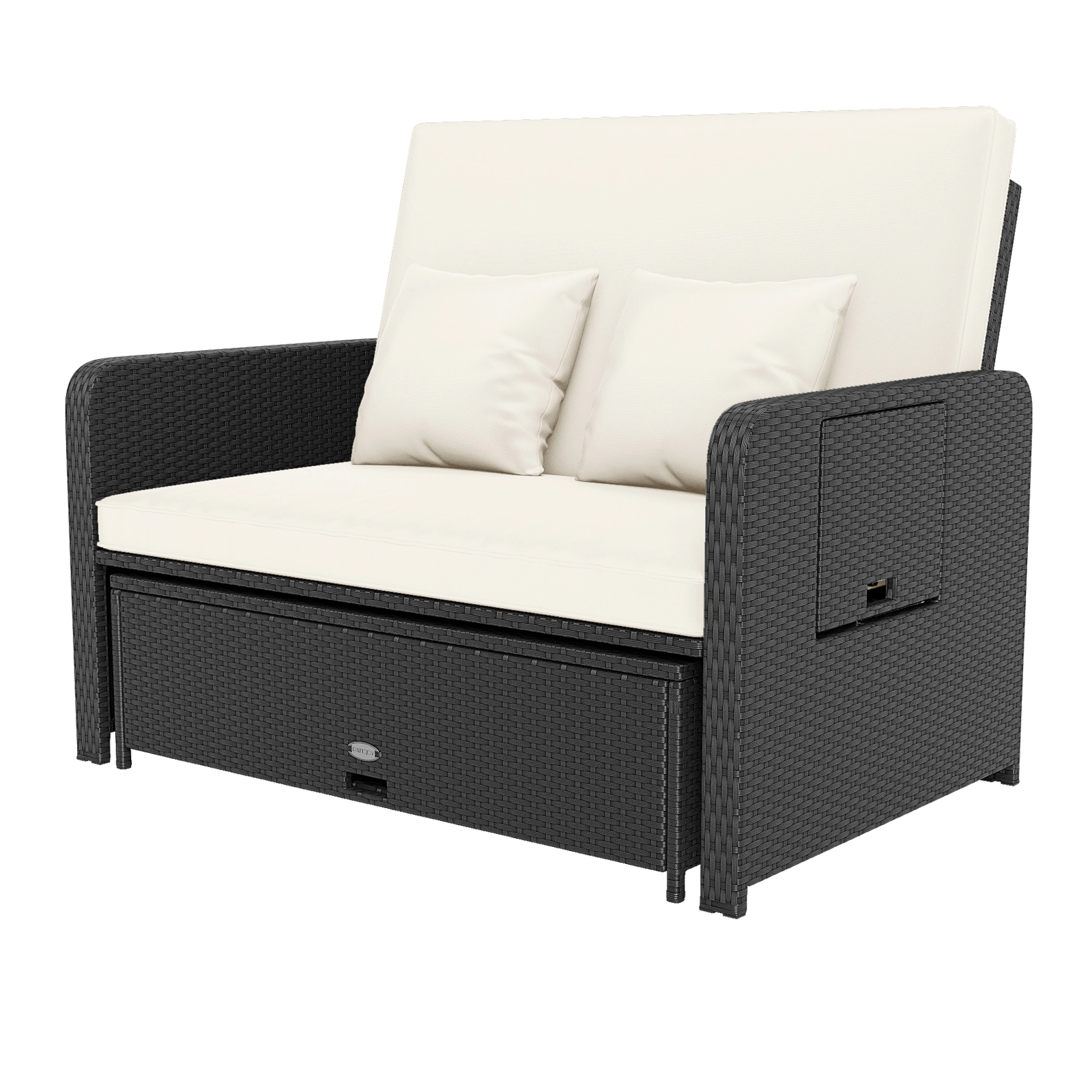 SUGIFT White 4-Level Adjustable Backrest and Storage Ottoman PE Wicker Outdoor Daybed