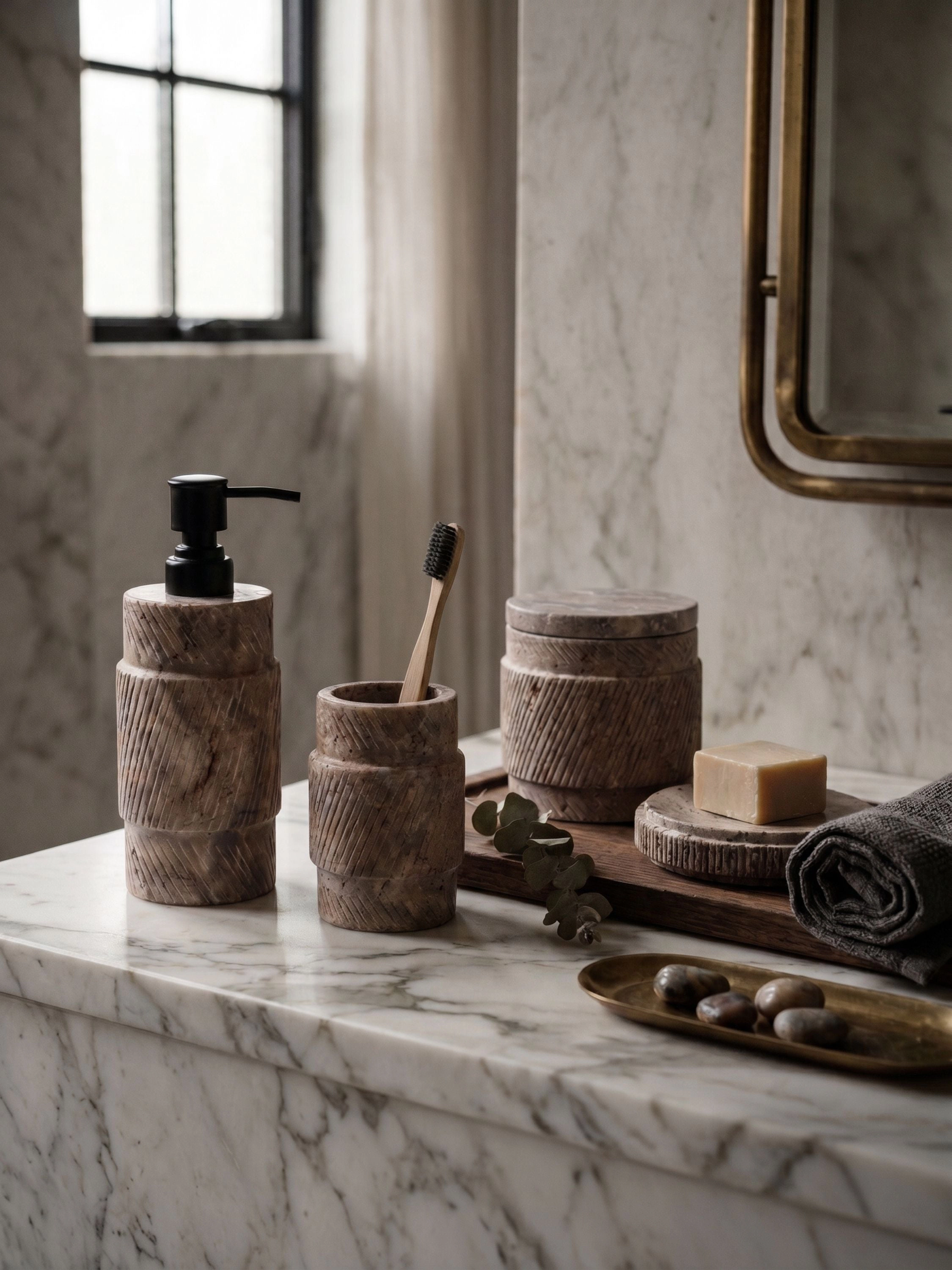 GAURI KOHLI Tallinn Gray Travertine Bath Accessories